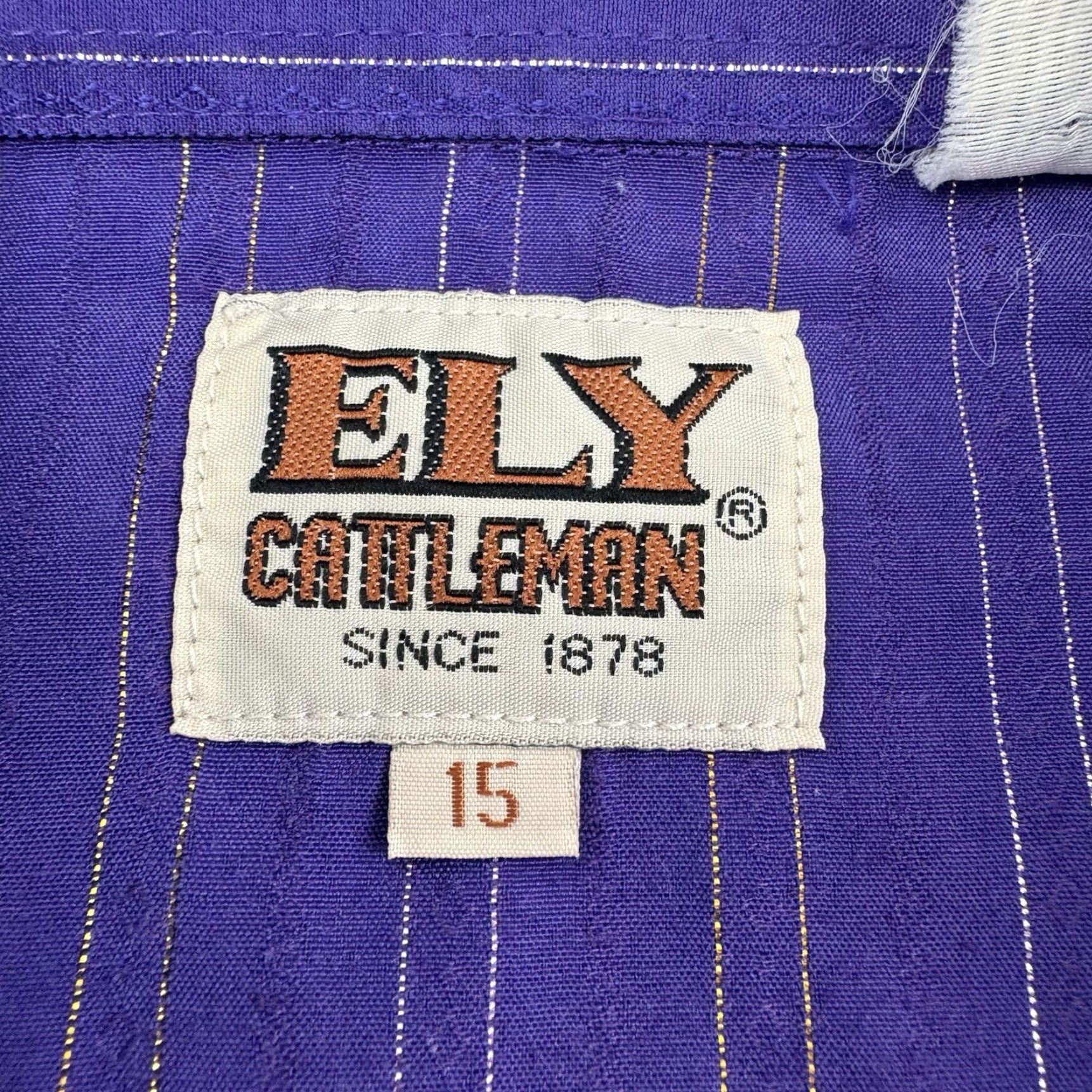 Vintage VINTAGE Ely Cattleman Shirt Adult 15 Striped Button-Up Short Sleeve Western 90s Mens Purple Size US M / EU 48-50 / 2 - 4 Thumbnail