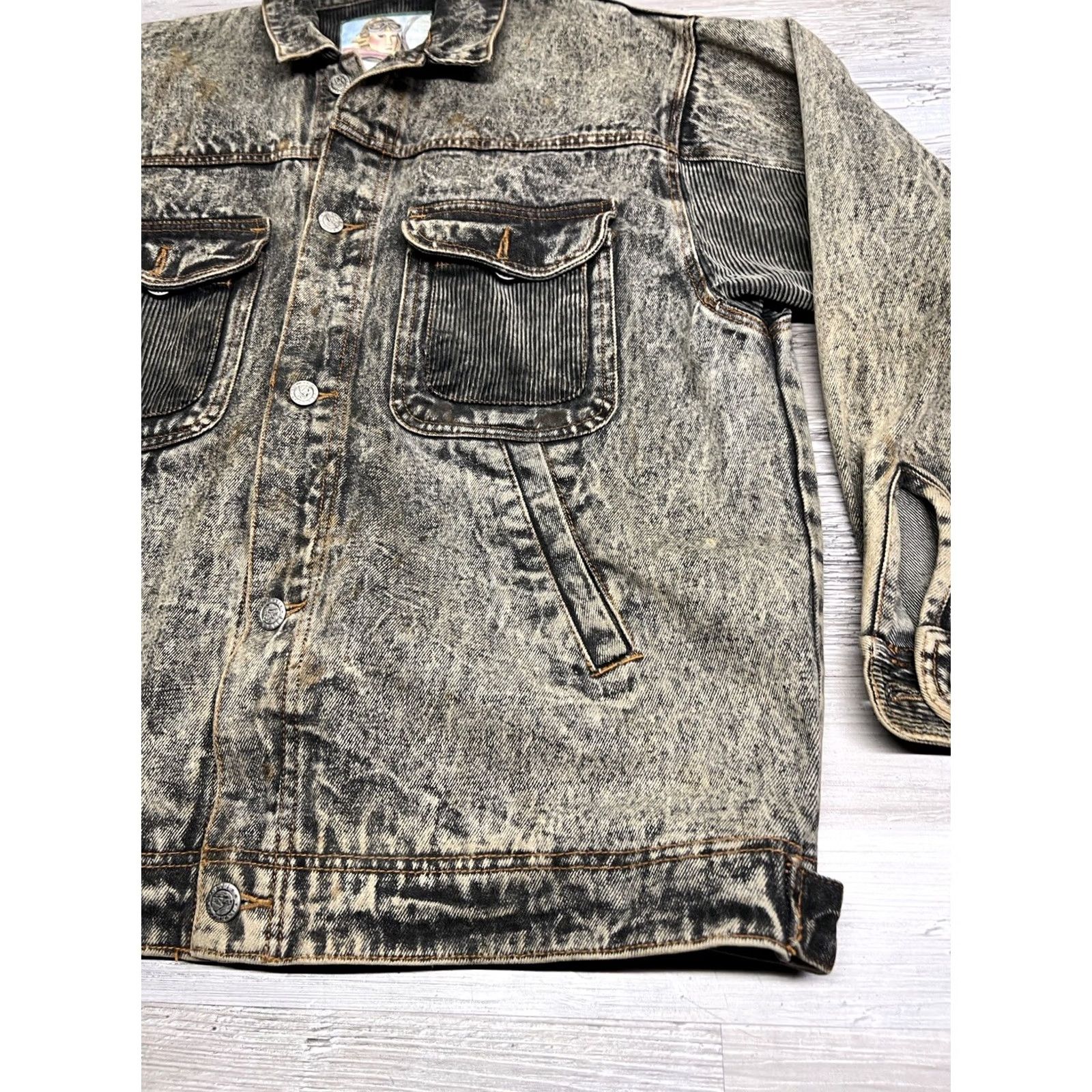 Denime Whipp Denim Jacket Shirt Mens Acid Wash Trucker Corduroy Patches M Vintage Style Bomber Jacket Short Length Cotton Lining Solid Pattern Casual Travel Size US M / EU 48-50 / 2 - 5 Thumbnail