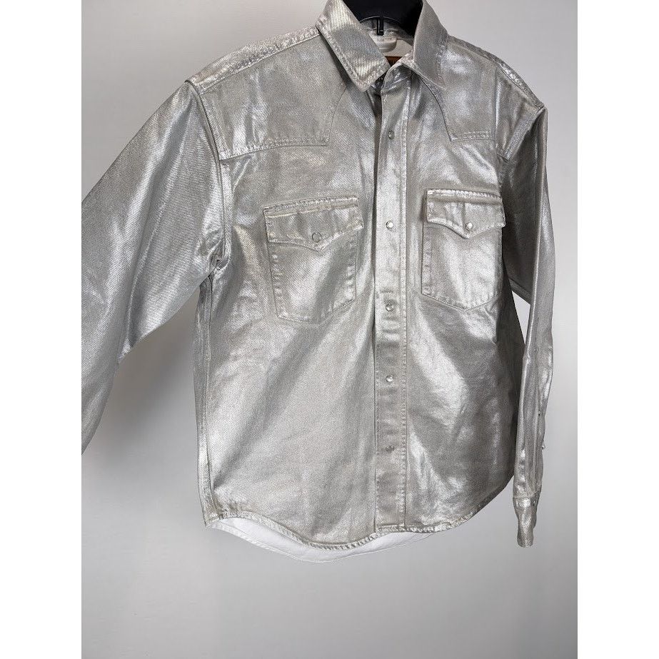 VTMNTS o1rshd1 Metallic Denim Shirt in Metallic Silver Size US M / EU 48-50 / 2 - 11 Thumbnail