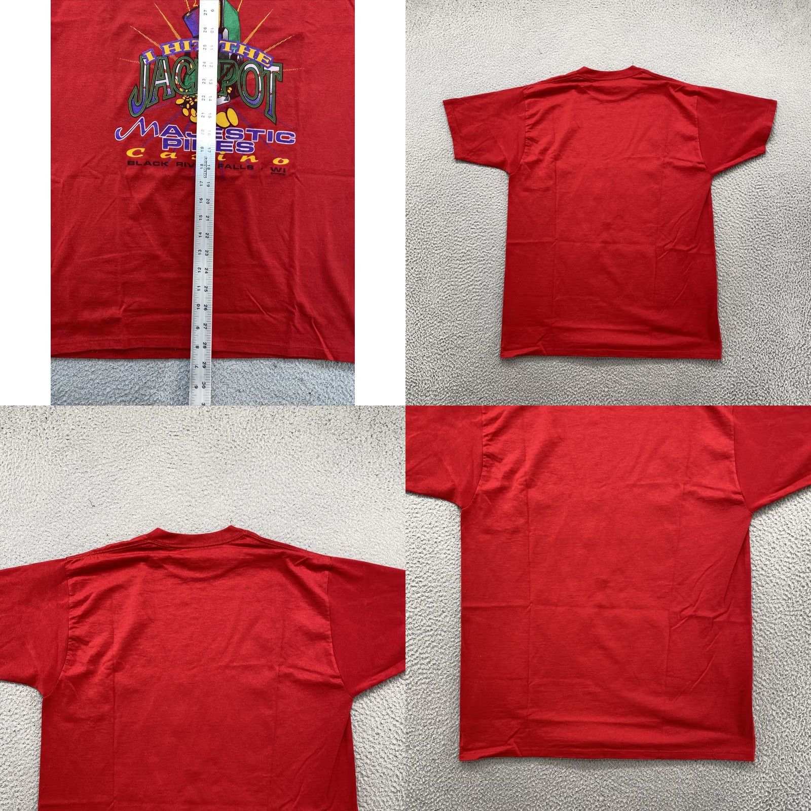 Jerzees VINTAGE Casino Jackpot Majestic Pines Wisconsin T-Shirt Mens L Red Graphic Tee 90s Halloween Mens Size US L / EU 52-54 / 3 - 8 Thumbnail