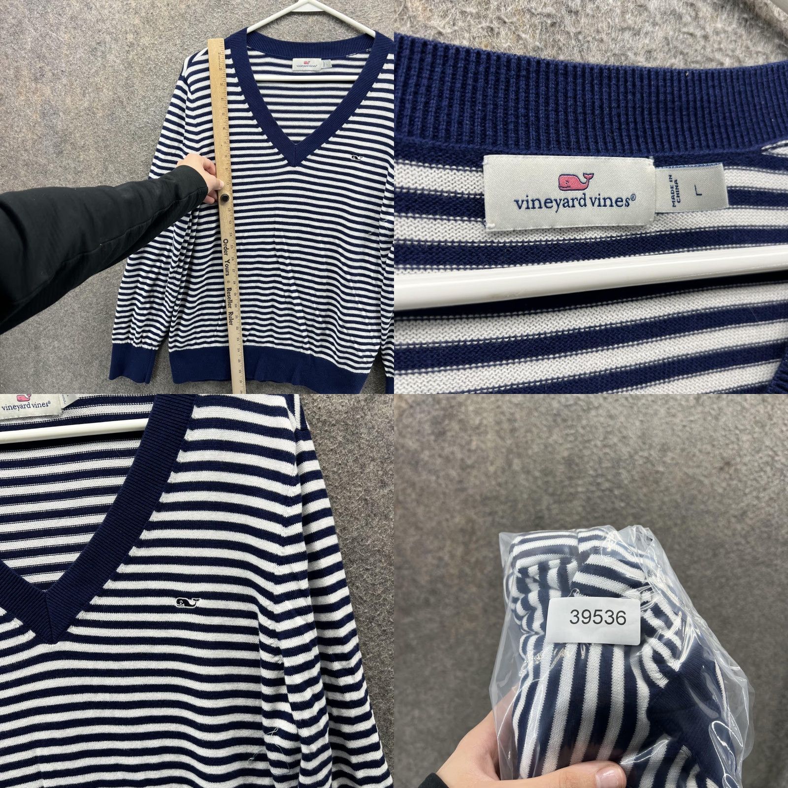 Vineyard Vines Vineyard Vines Sweater Women L Blue Striped V-Neck Knit Pullover Size L / US 10 / IT 46 - 8 Thumbnail