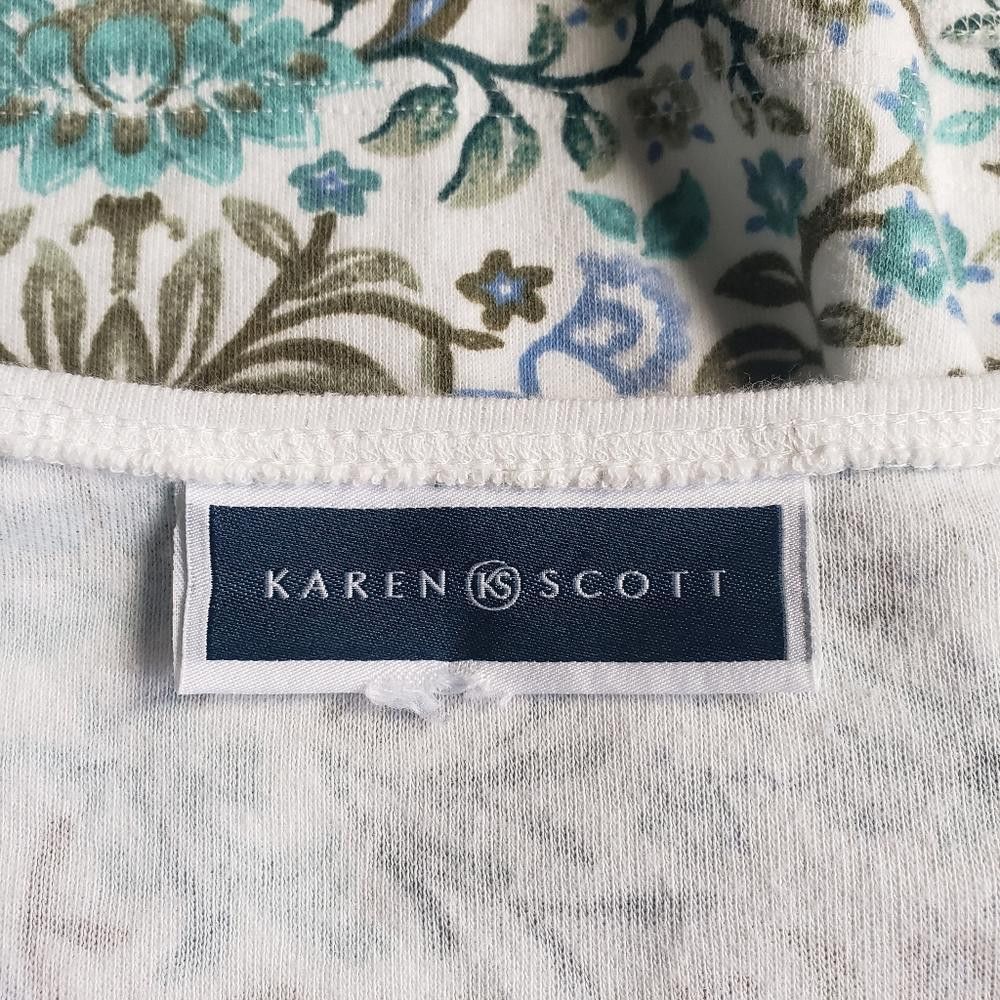 Designer CT676 Karen Scott Ladies Floral Cream & Green Top L Size L / US 10 / IT 46 - 3 Thumbnail