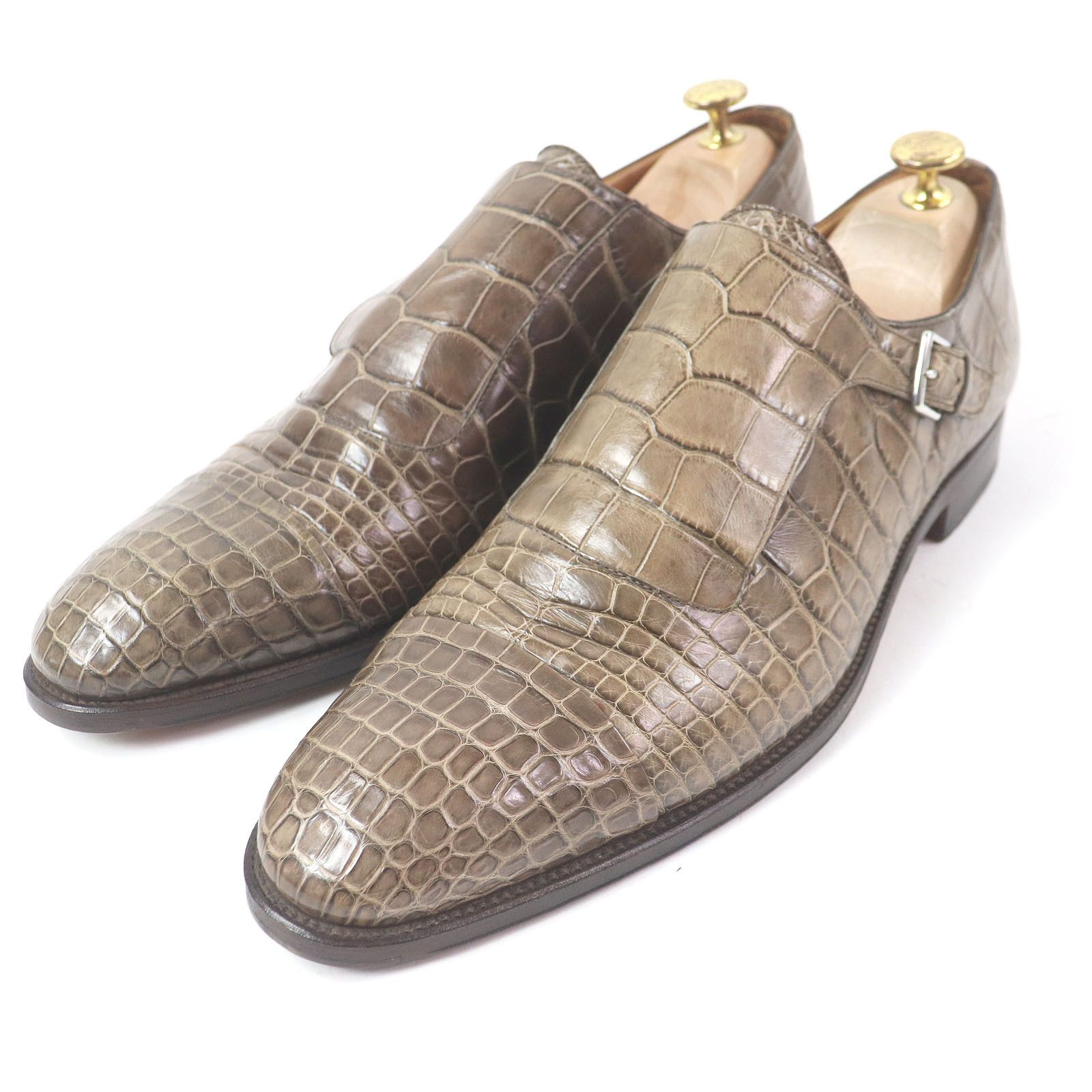 Hermes Hermes Single Monk Strap Crocodile Dress Shoes Leather Shoes in Brown, Men's