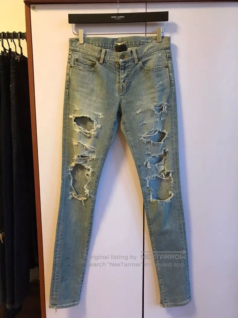Saint Laurent Paris Saint Laurent Paris Original Blue Double Knee Big Destroye Size US 27 - 1 Thumbnail