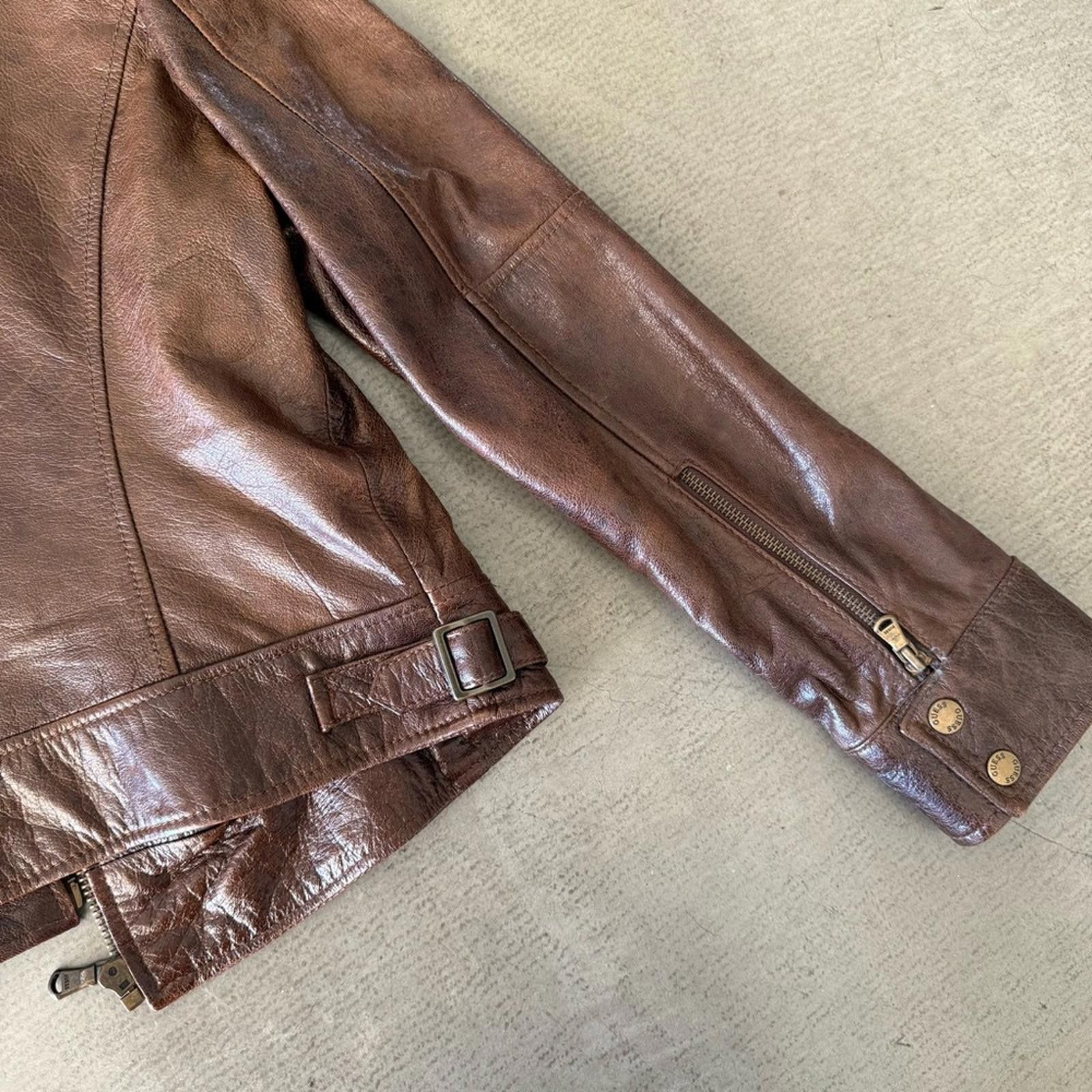 Guess Guess / Leather Moto Utility Jacket / Brown Size M / US 6-8 / IT 42-44 - 8 Thumbnail