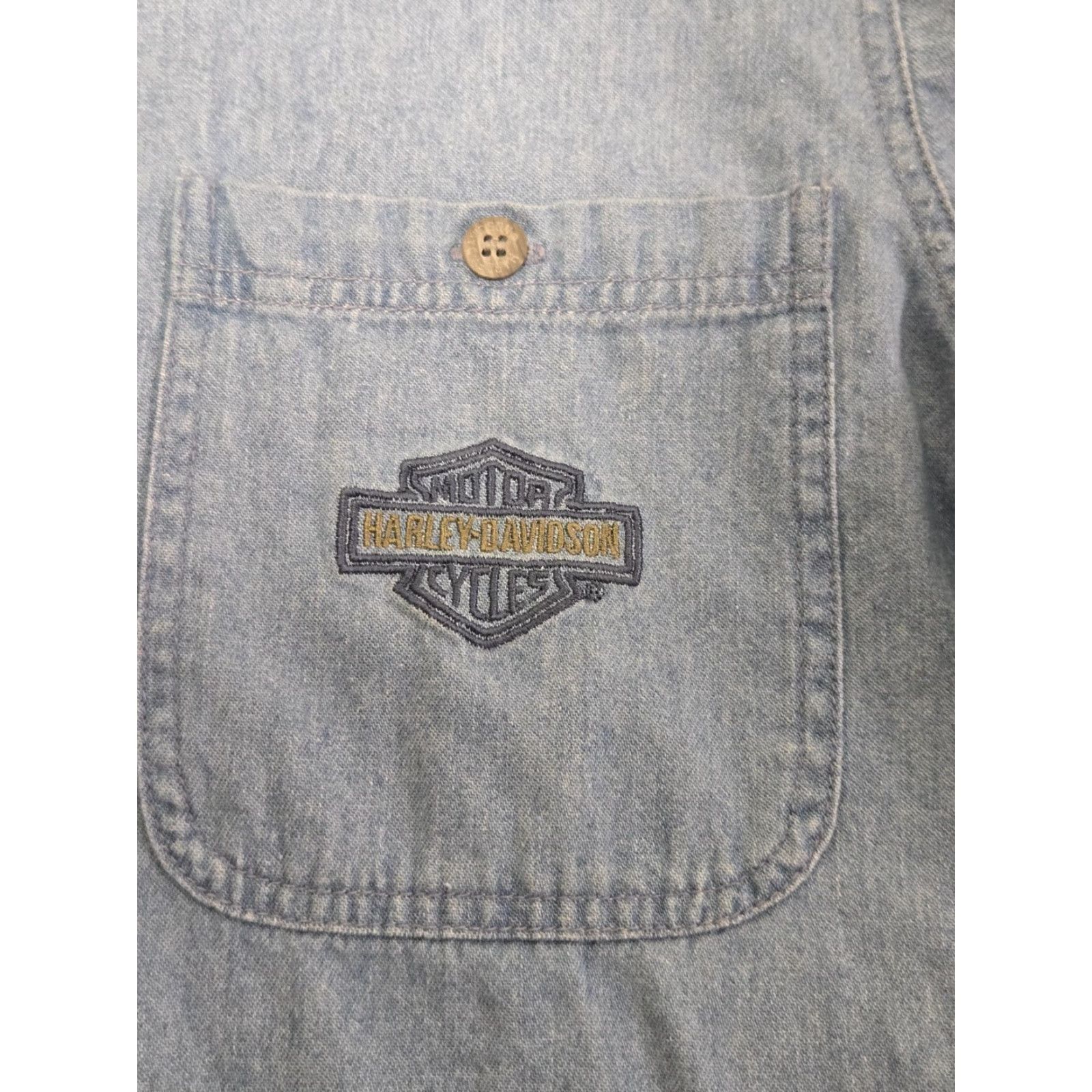 Harley Davidson Harley-Davidson Shirt Womens Large Blue Denim Long Sleeve Button-Up Bar Shield Logo Size L / US 10 / IT 46 - 4 Thumbnail