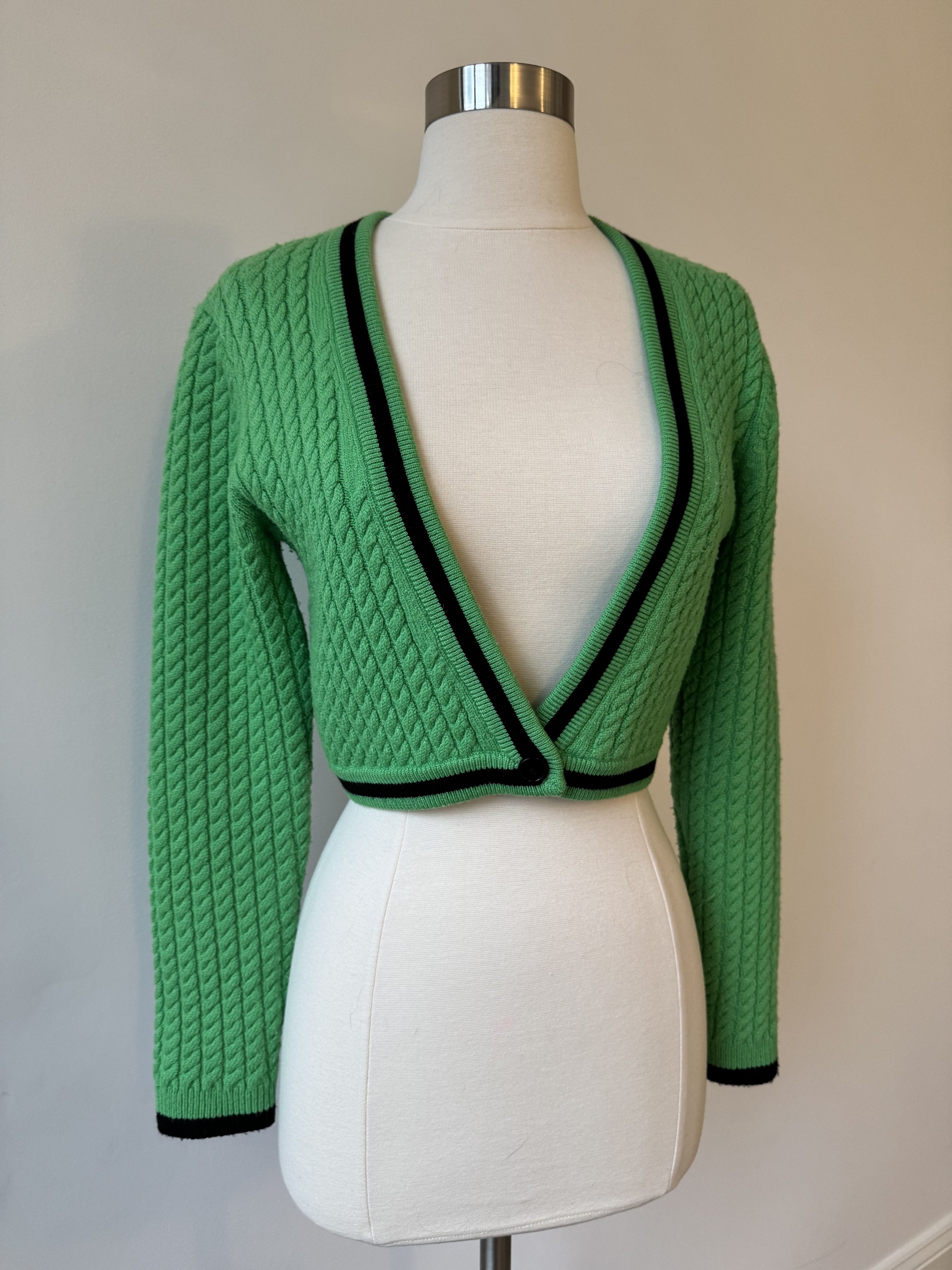 Alice + Olivia Jenae Cable Knit Wool Blend Cropped Cardigan - Small Size S / US 4 / IT 40 - 3 Thumbnail