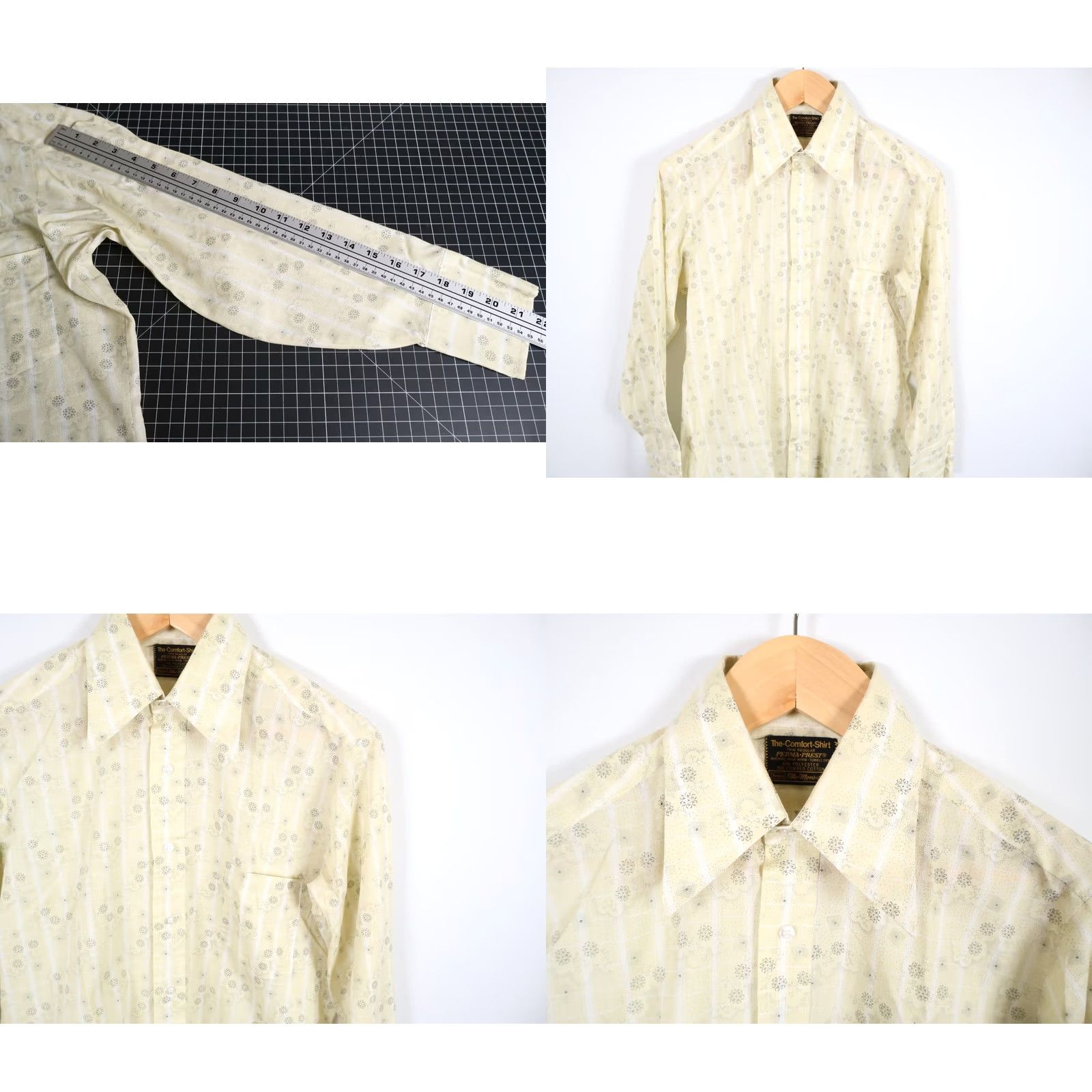 Sears Vintage Sears shirt Geometric Pattern Button-Up Collared Long Sleeve Medium Mens Pale Yellow Black 70s Style Shirt Size US M / EU 48-50 / 2 - 8 Thumbnail