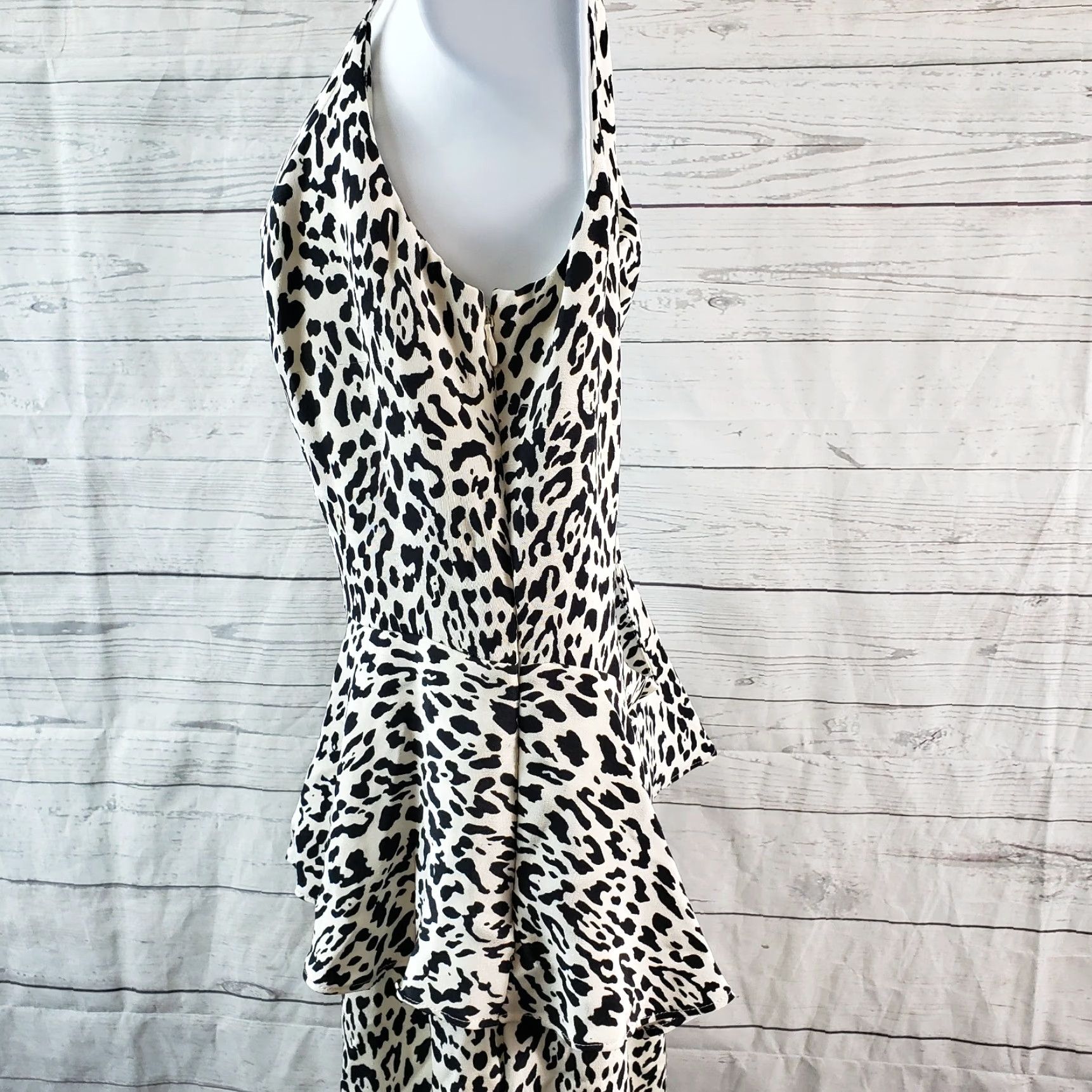 Parker Parker Dress Womens Peplum Silk Black Ivory Animal Print Sleeveless Size M Short Dress Size M / US 6-8 / IT 42-44 - 6 Thumbnail