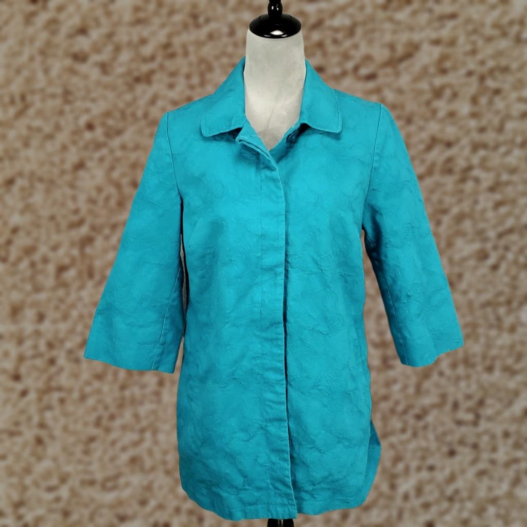 Vintage Chico's Jacket Womens Size 10 Medium Blue Pockets Button Up Casual Travel Autumn Spring Winter Size L / US 10 / IT 46 - 1 Thumbnail