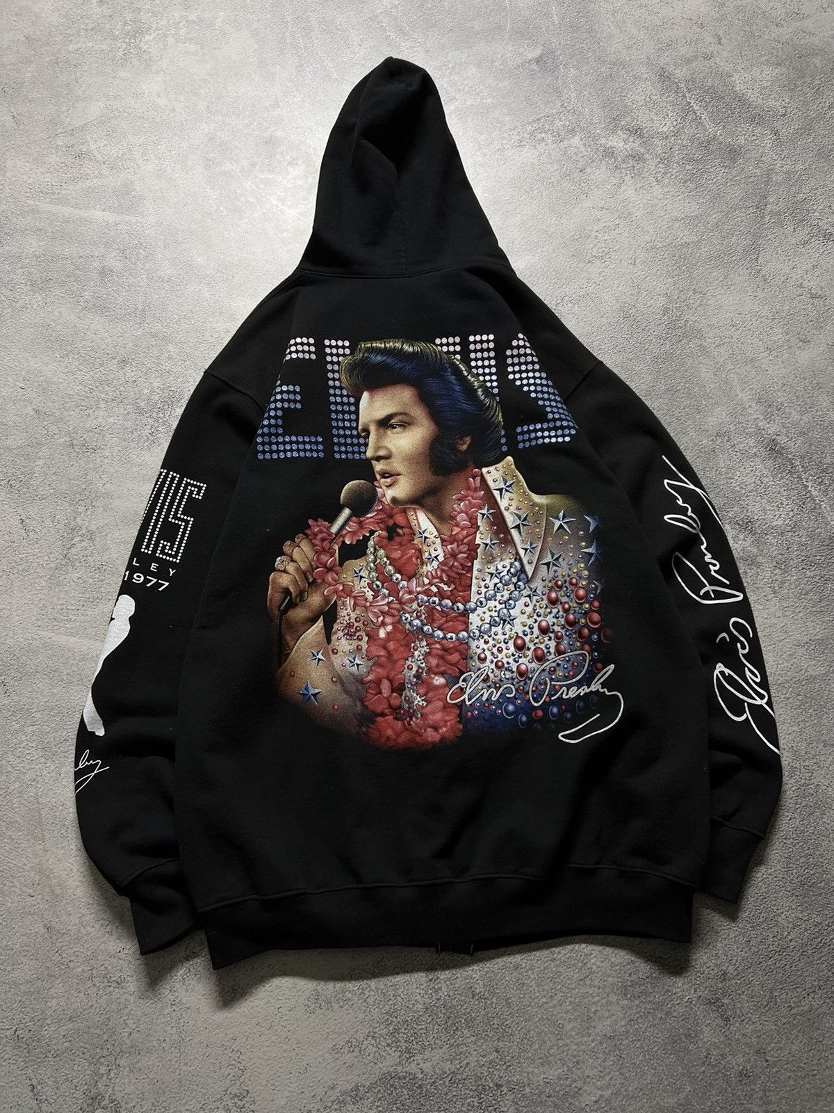 Band Tees × Vintage Vintage Elvis Presley 🖤 Faded All Over Print Zip Hoodie 90’s Size US XL / EU 56 / 4 - 12 Thumbnail