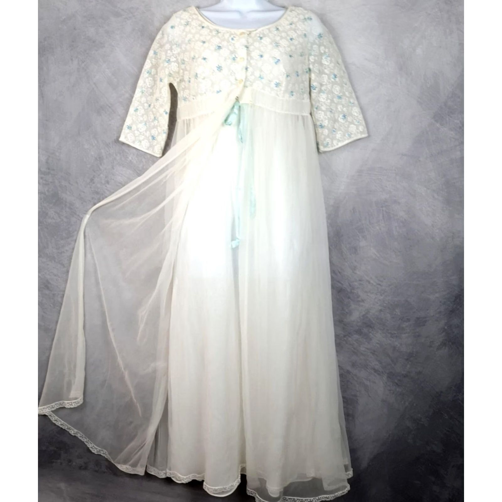 Vintage VINTAGE Miss Elaine White Chemise Robe & Gown Set Womens M Size ONE SIZE - 2 Thumbnail