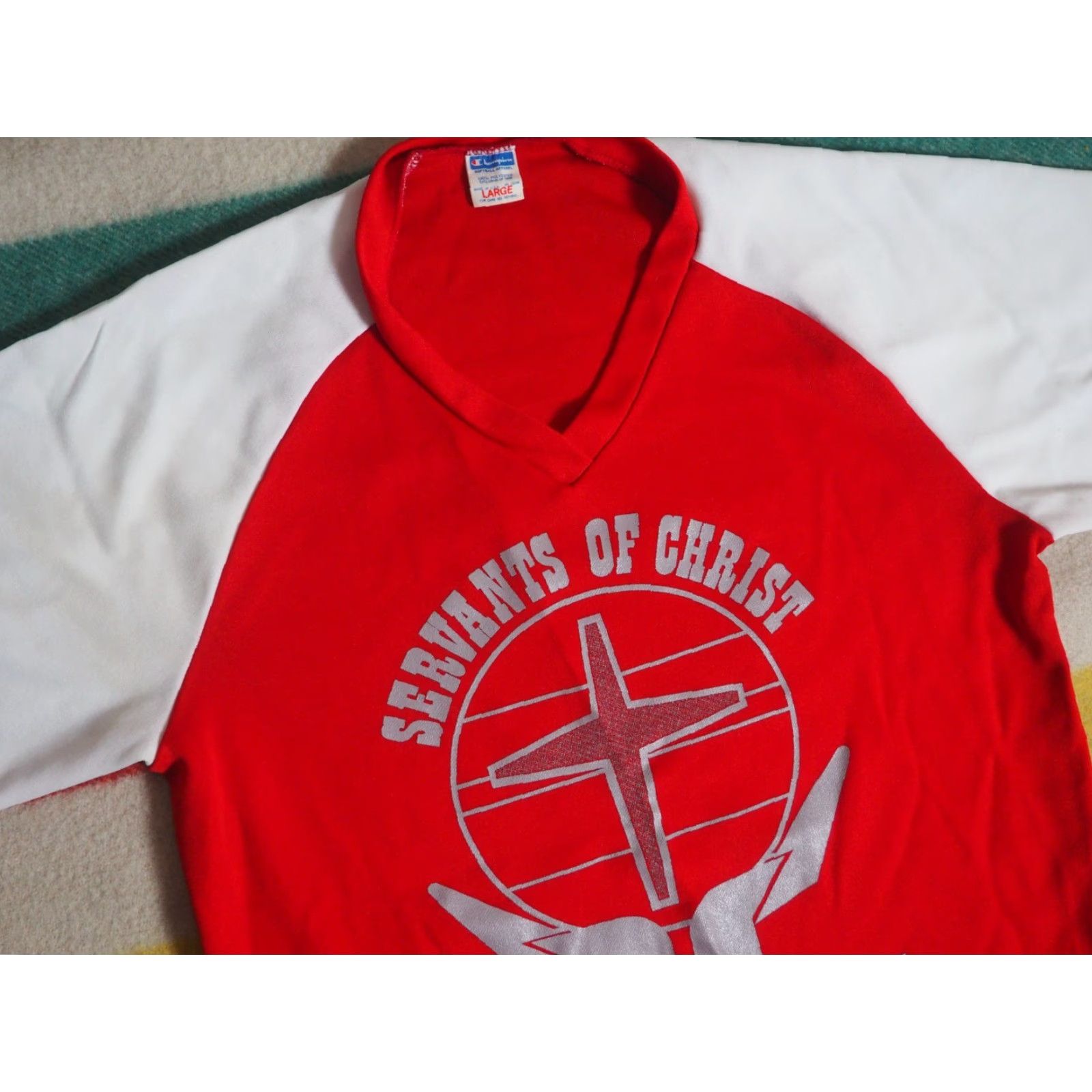 Champion VTG Champion Jersey Red White Bar 70s 80s Baseball Shirt Mens L 20" Pit to Pit 28" Length Size US L / EU 52-54 / 3 - 2 Thumbnail
