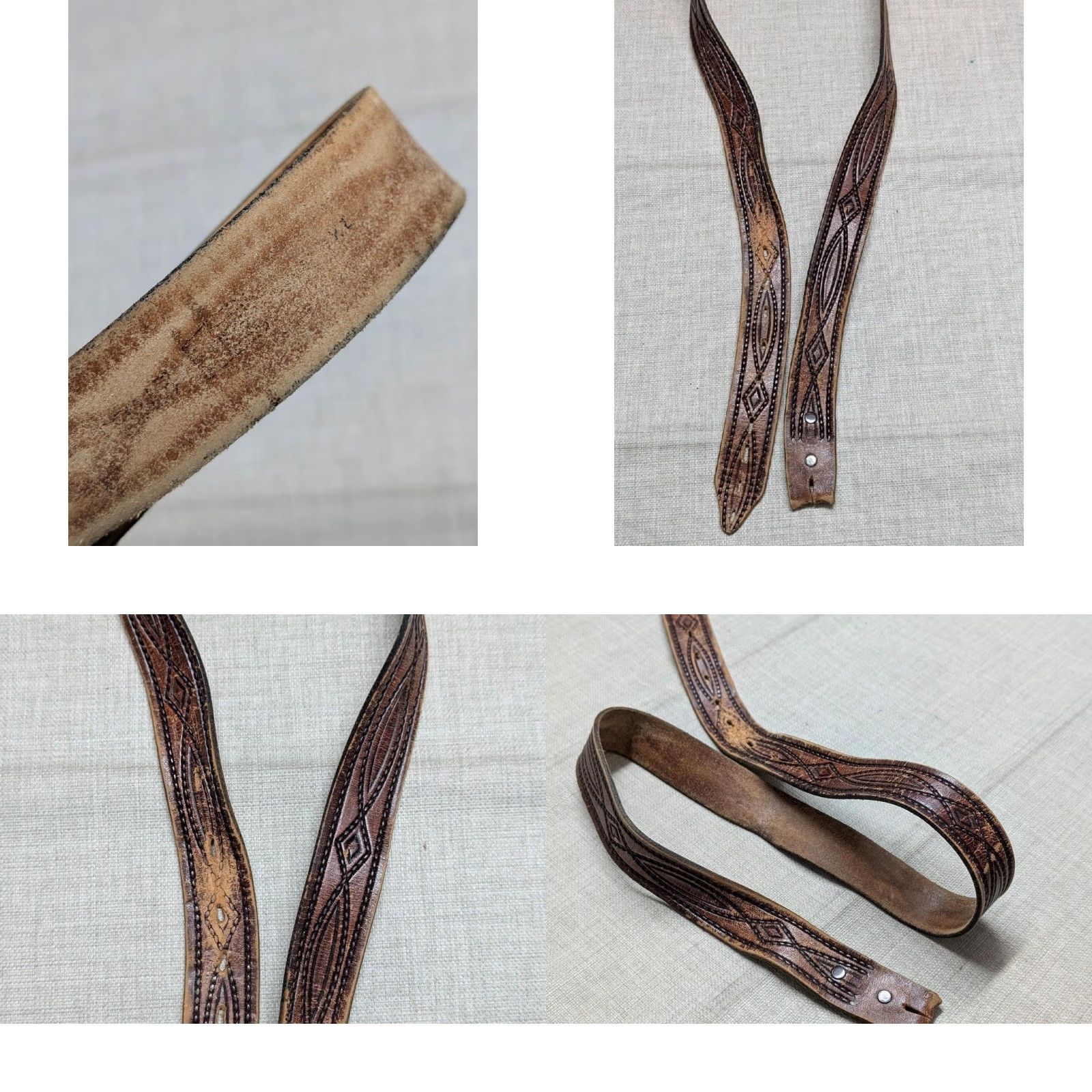 Vintage VINTAGE handcrafted USA made TOOLED belt 38 Brown leather Western belt Mens Regular 1-3/8" width Cowhide Patina Western Belt 1980s/90s Size 38 - 9 Thumbnail