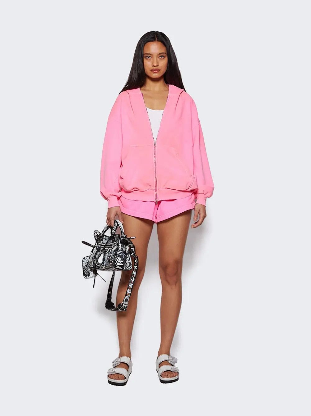 Balenciaga o1bcso1str0625 Paris Zip-Up Hoodie Small Fit in Fluo Pink Size M / US 6-8 / IT 42-44 - 3 Thumbnail