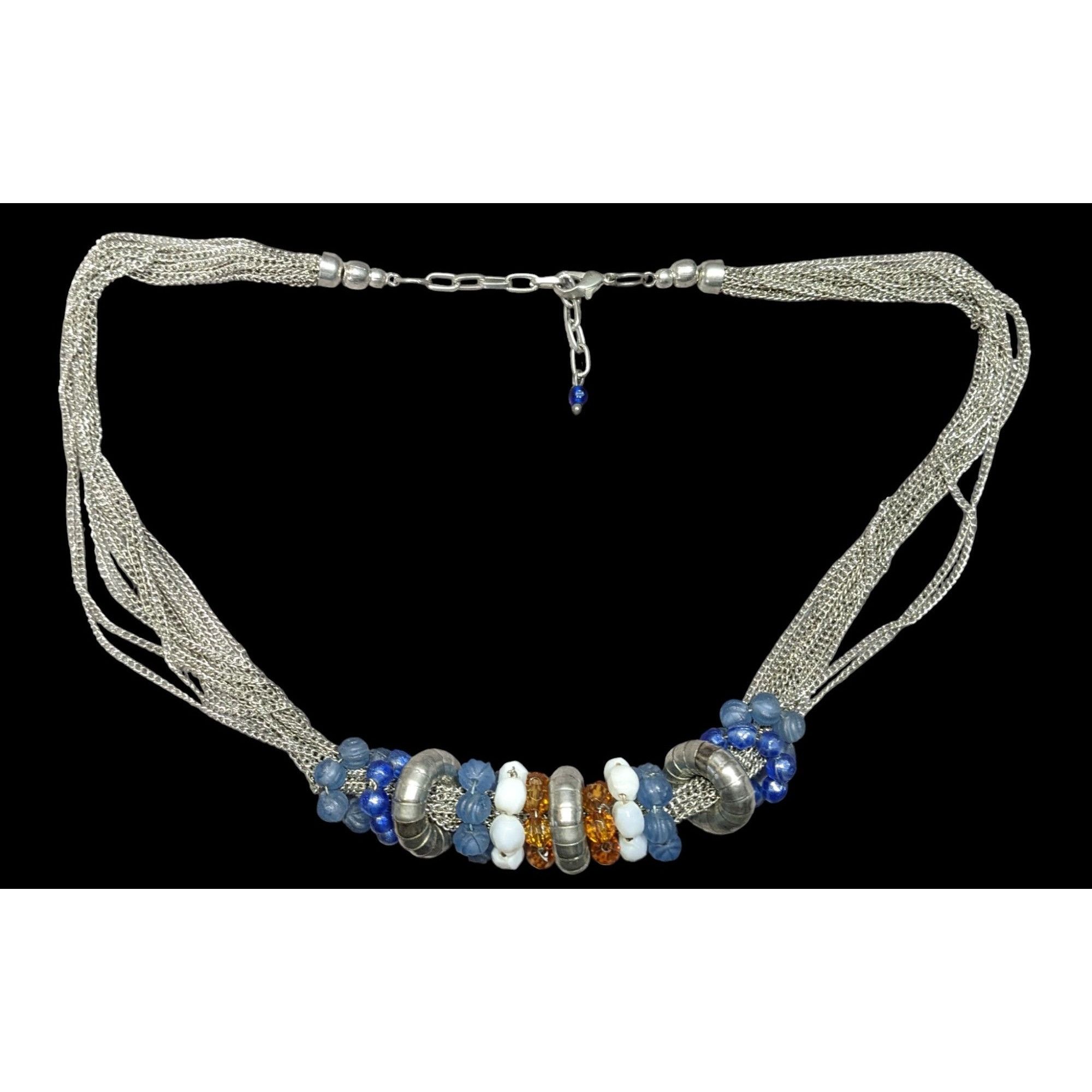 Other Handmade Retro Multi-Strand Silver Necklace With Beaded Ring Size ONE SIZE - 1 Thumbnail