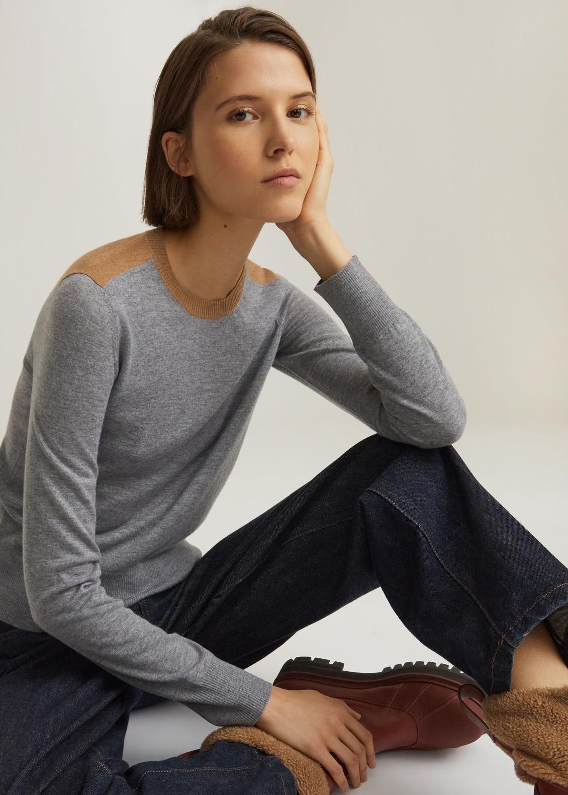 Loro Piana o1srvl11e1224 Grassmoor Crewneck Sweater in Grey & Brown Size L / US 10 / IT 46 - 4 Thumbnail