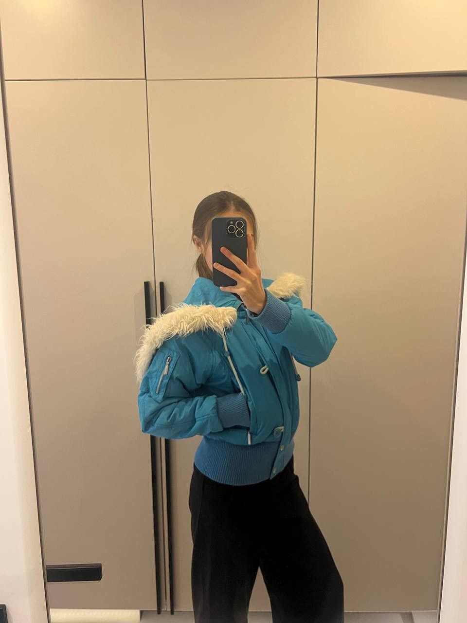 Vintage Avant Garde 00’s Cropped Bomber Split Hood Fur Y2K Jacket Size M / US 6-8 / IT 42-44 - 2 Thumbnail