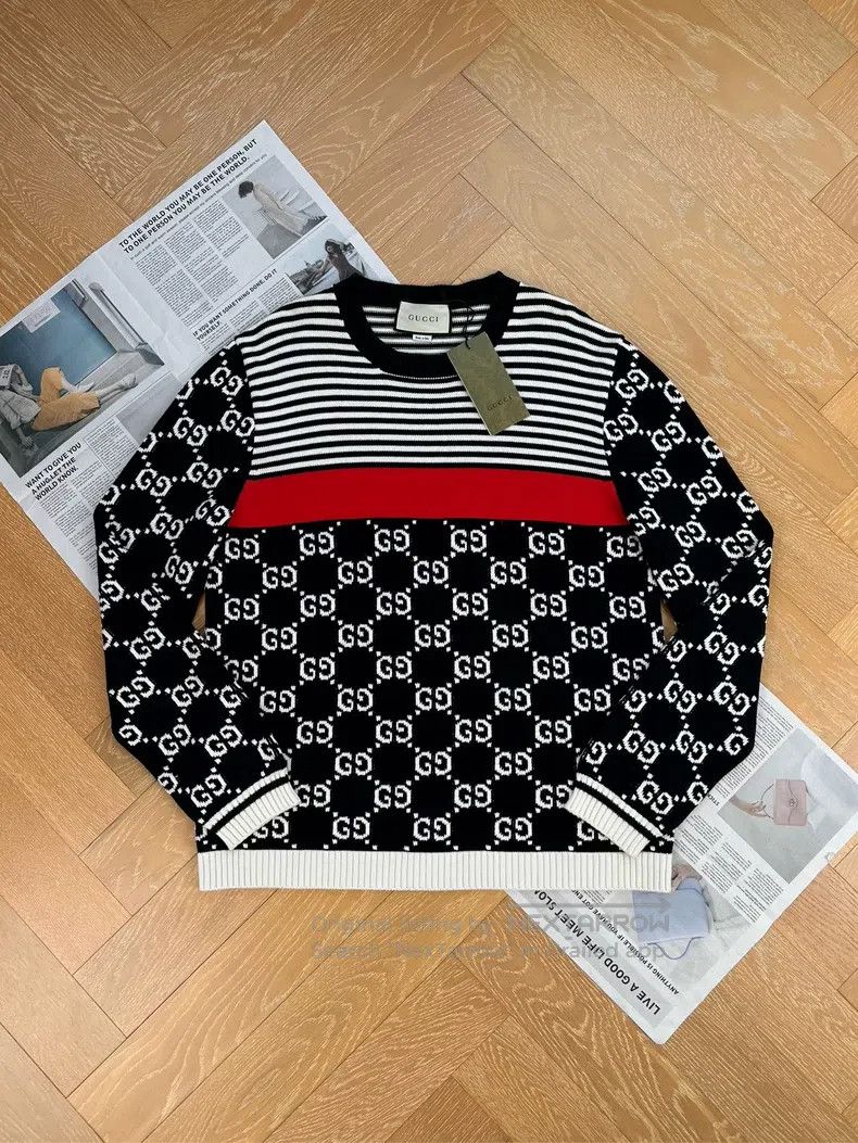 Gucci Gucci Full-print Logo striped knitted sweater Size US XXL / EU 58 / 5 - 1 Thumbnail