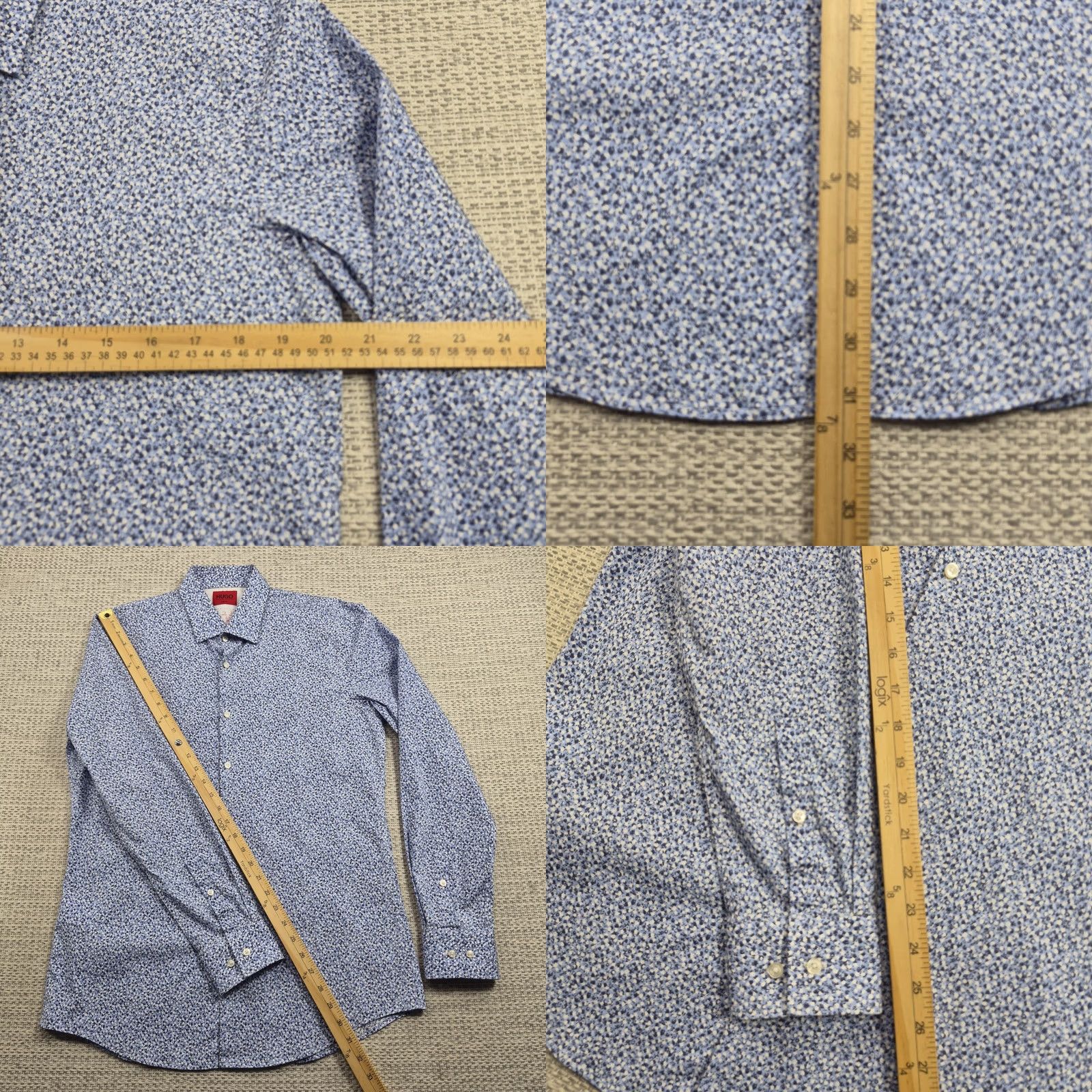 Hugo Boss HUGO BOSS Dress Shirt Mens 16 34/35 Blue Floral Slim Fit Stretch Long Sleeve Size 42R - 9 Thumbnail