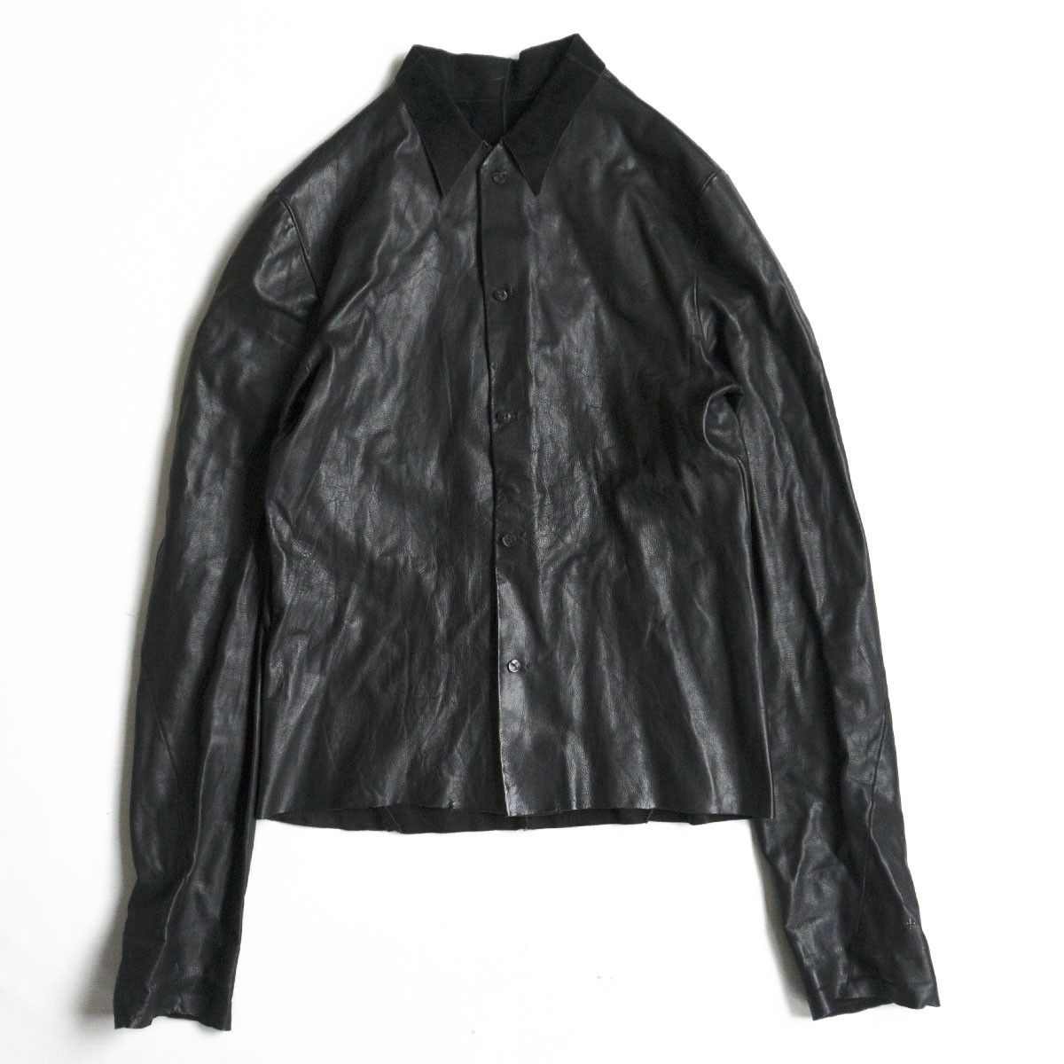 image of Reverse Collar Leather Shirt in Black, Men's (Size SMall)