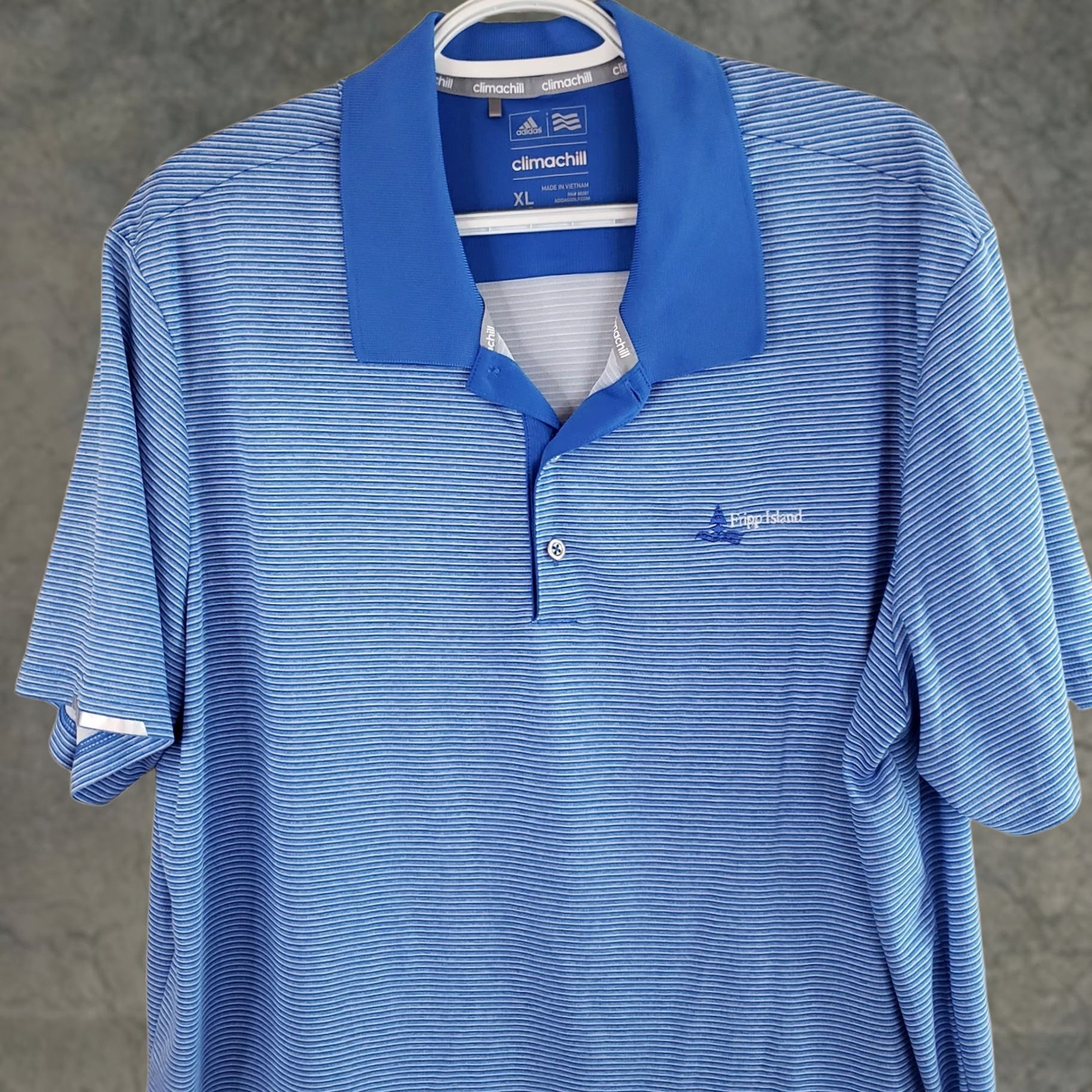 Adidas Adidas Climachill Golf Mens XL Blue Striped Stretch Polo Shirt Fripp Island Logo Shirt Size US XL / EU 56 / 4 - 1 Thumbnail