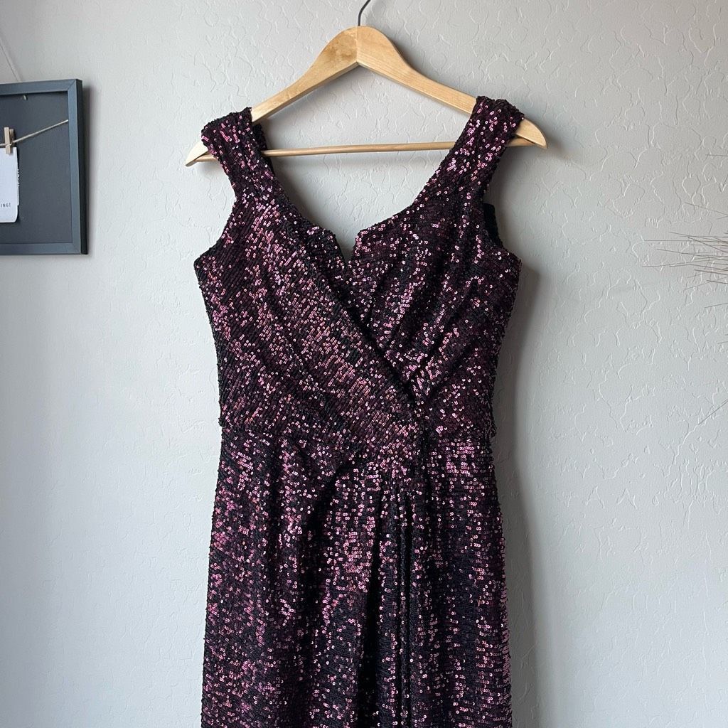 Other Rene Ruiz Gown Burgundy Off the Shoulder Sequin Cocktail For Size S / US 4 / IT 40 - 3 Thumbnail