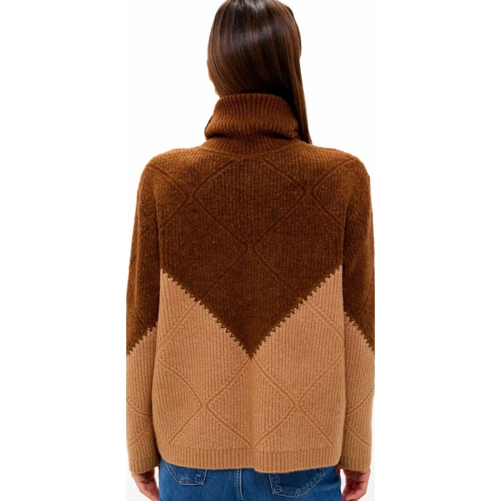 Vintage Diamond Hyacinth House Sweater Womens Tan Brown Diamond Demi Ribbed Knit Turtle Neck Sm Size S / US 4 / IT 40 - 3 Thumbnail