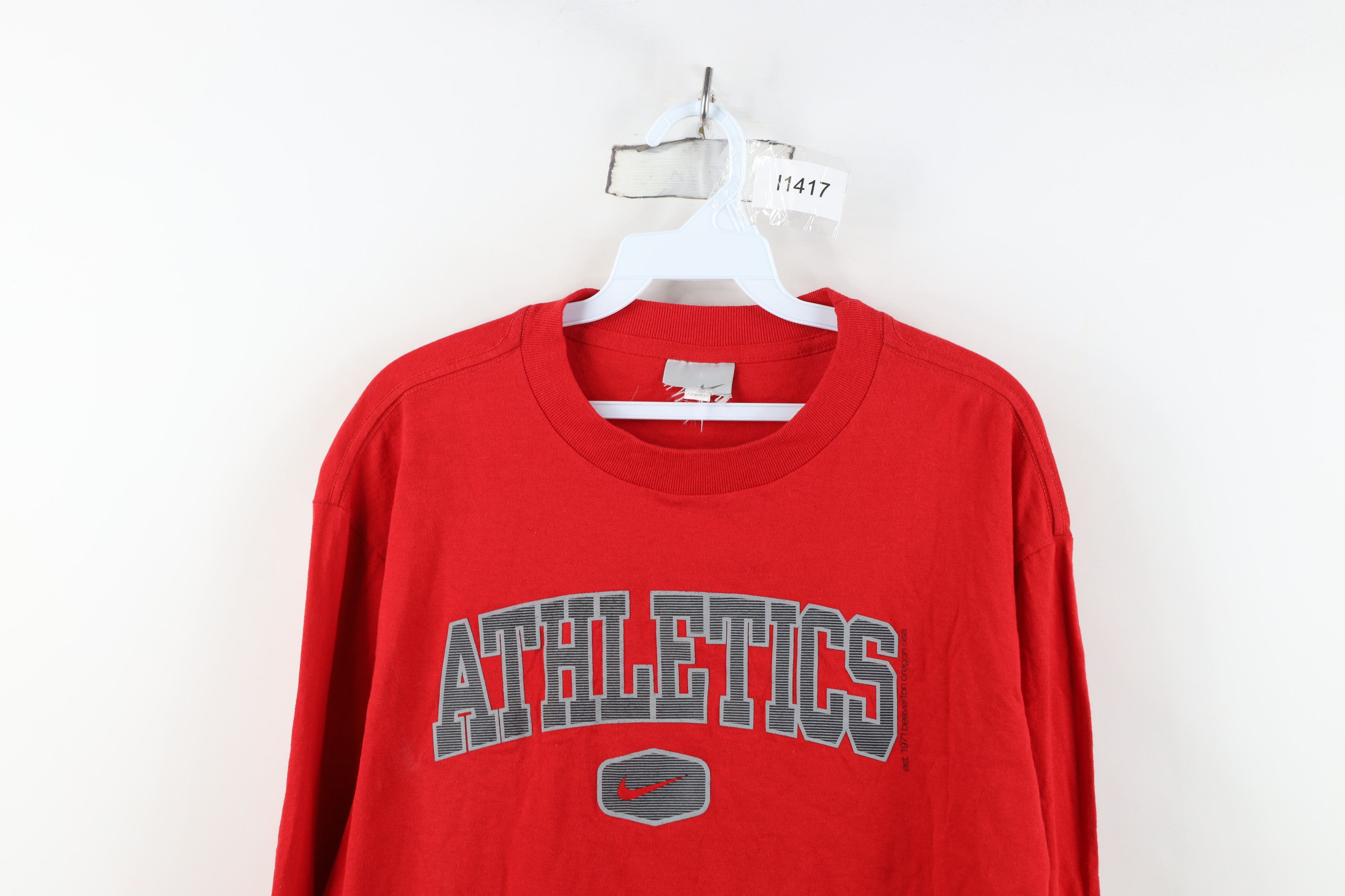 Nike Vintage Y2K Nike Swoosh Long Sleeve T-Shirt Red Cotton Size US M / EU 48-50 / 2 - 2 Thumbnail