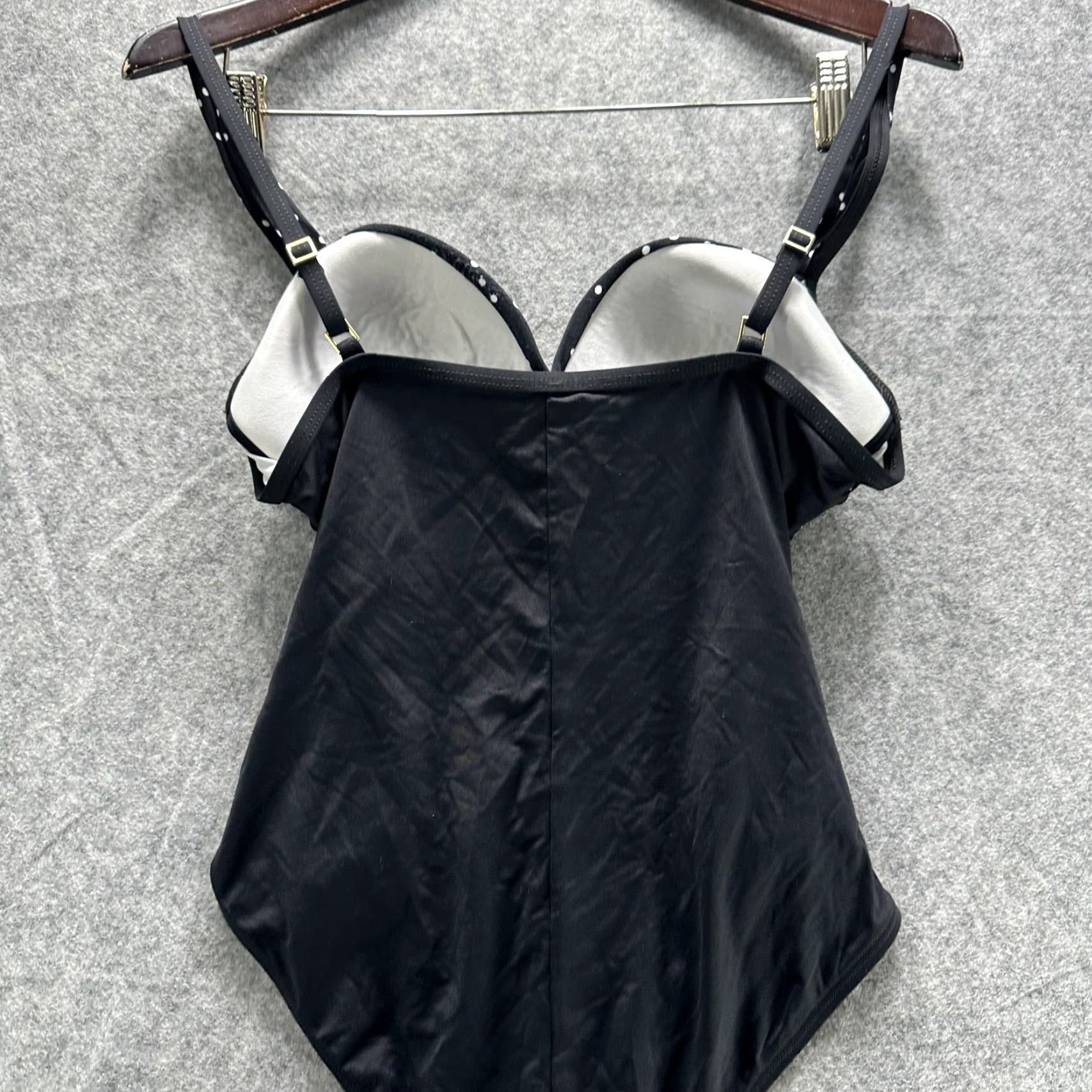 Vintage La Blanca One Piece Swimsuit Womens 12 Black Polka Dot Ruched Adjustable Straps Lined Padded Bathing Suit Size ONE SIZE - 6 Thumbnail