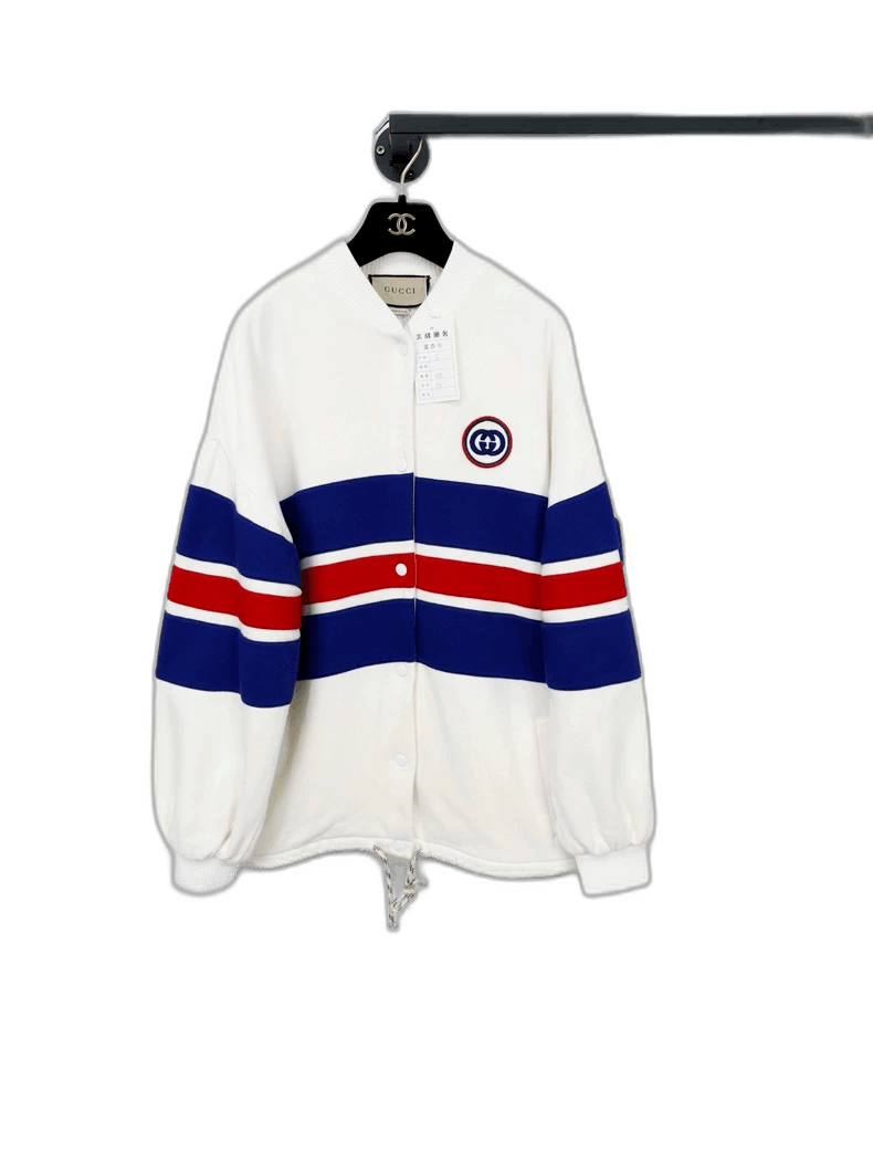 Gucci Gucci Baseball Jacket in White with Stripes-2506 Size S / US 4 / IT 40 - 1 Thumbnail