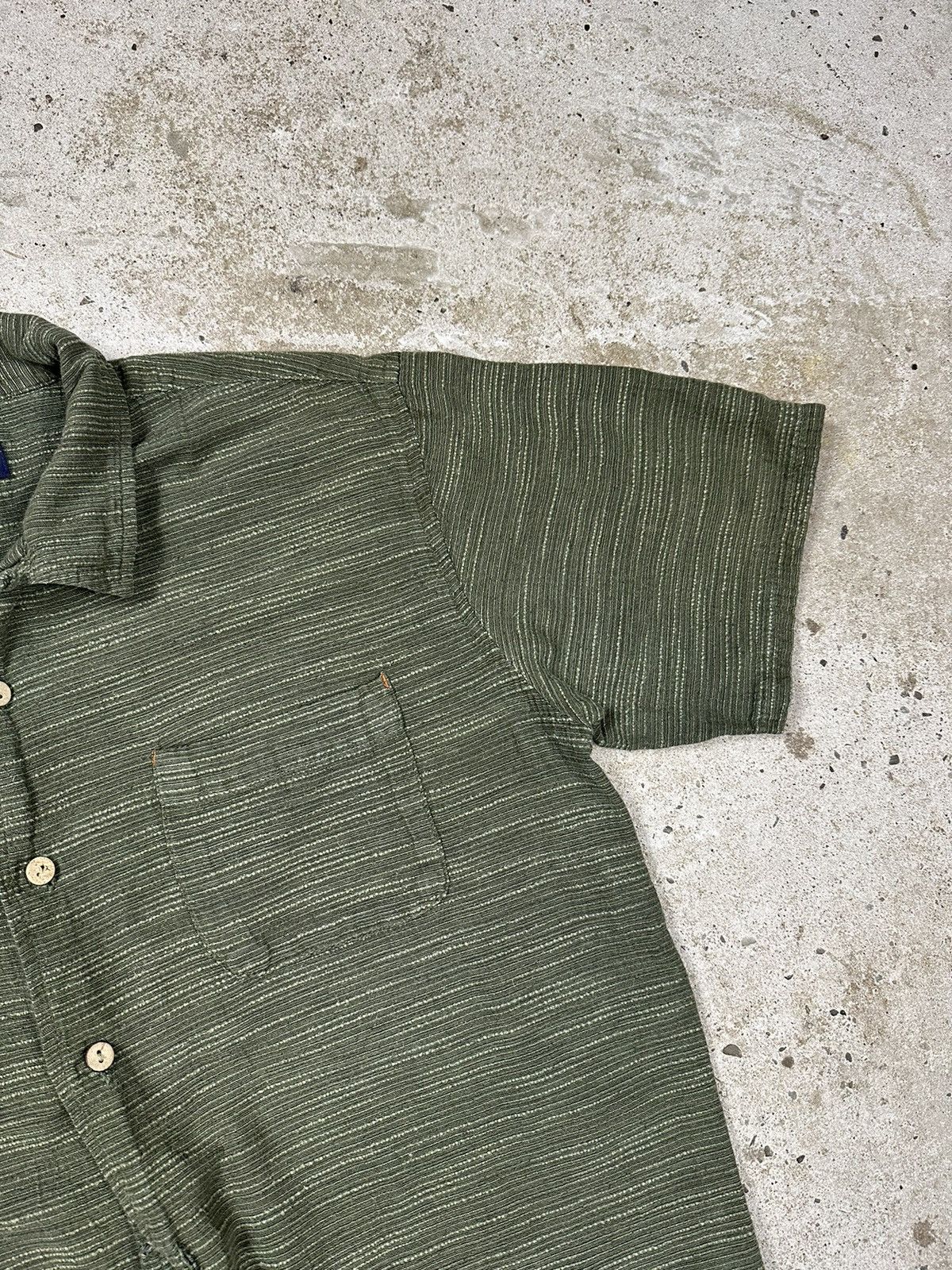 Japanese Brand × Vintage Vintage Y2K Japanese Khaki Striped Short Sleeve Shirt Size US M / EU 48-50 / 2 - 6 Thumbnail