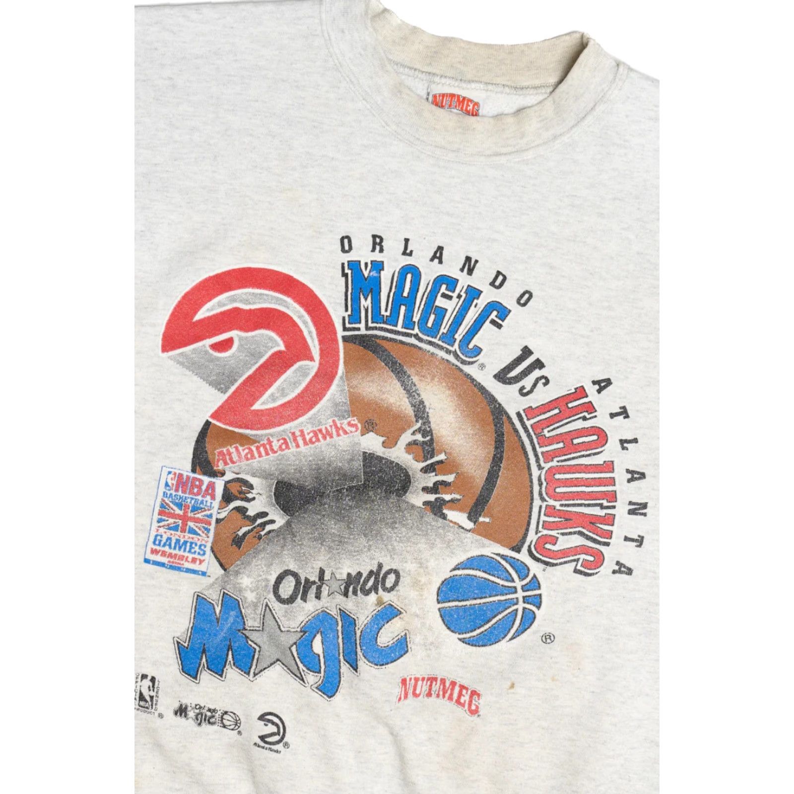 Nutmeg Vintage Nutmeg 1993 NBA London Games Magic Vs. Hawks Short Sleeve Sweatshirt Grey Large Mens Size US L / EU 52-54 / 3 - 2 Thumbnail