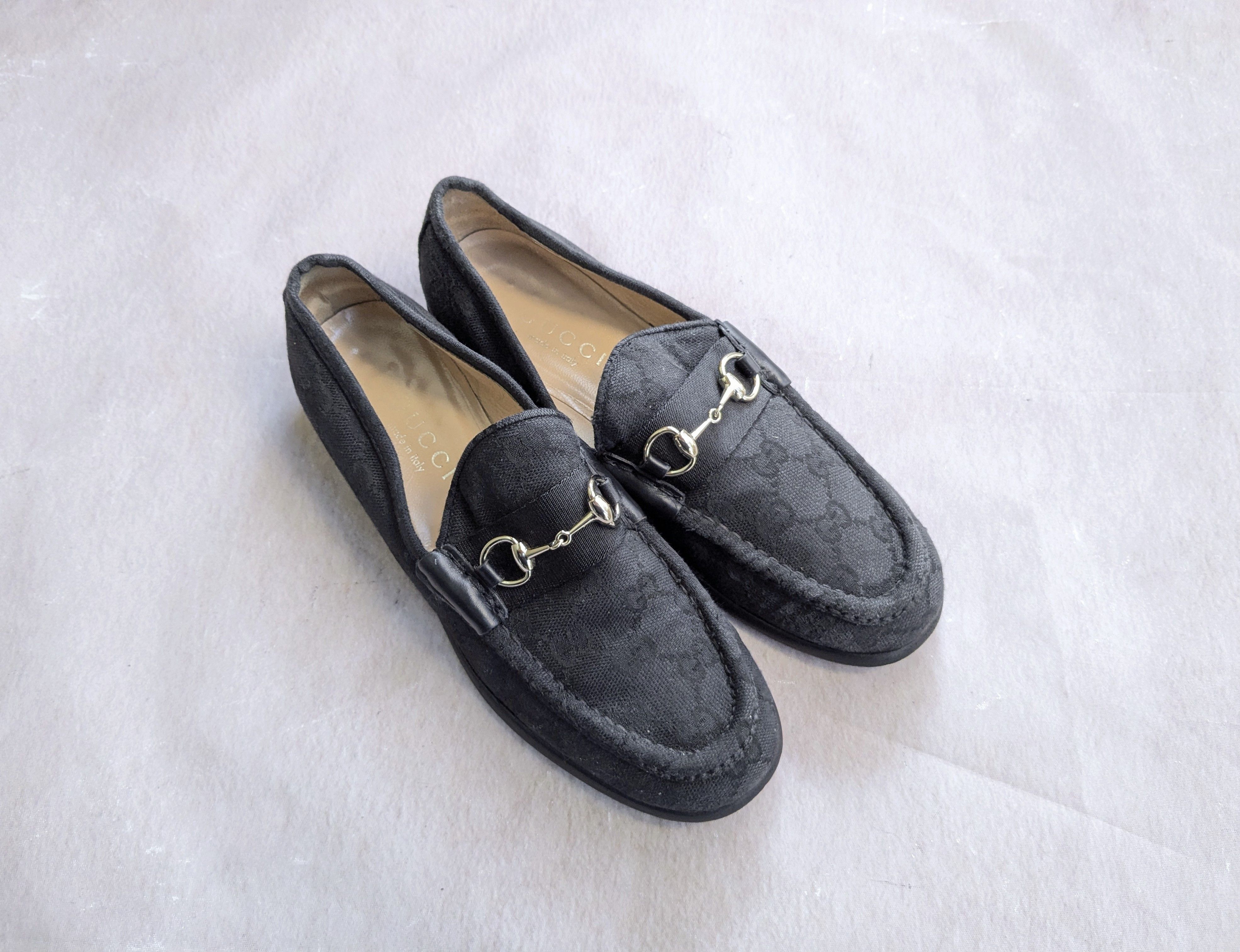 Gucci Horsebit Loafers Black Monogram Canvas Logo 7 B