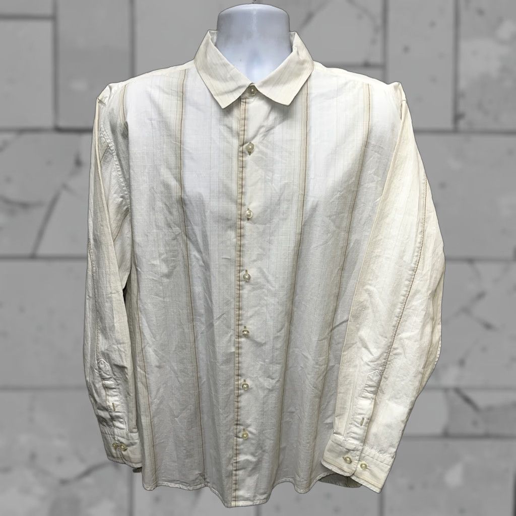 Tommy Bahama Tommy Bahama Shirt Mens XL Beige Cotton Long Sleeve Striped Button-Front Button-Down Collar Shirt Size US XL / EU 56 / 4 - 1 Thumbnail