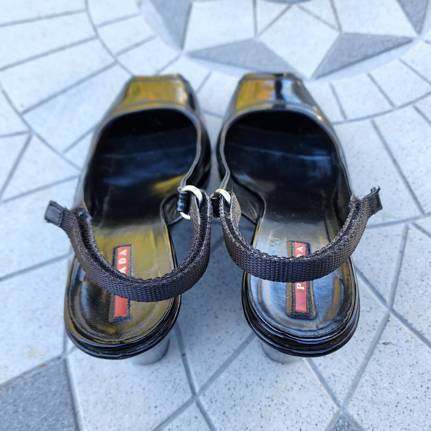 Prada Prada Black Sport Patent Leather Peep Toe Slingback Heels 41 Size US 10.5 / IT 40.5 - 9 Thumbnail