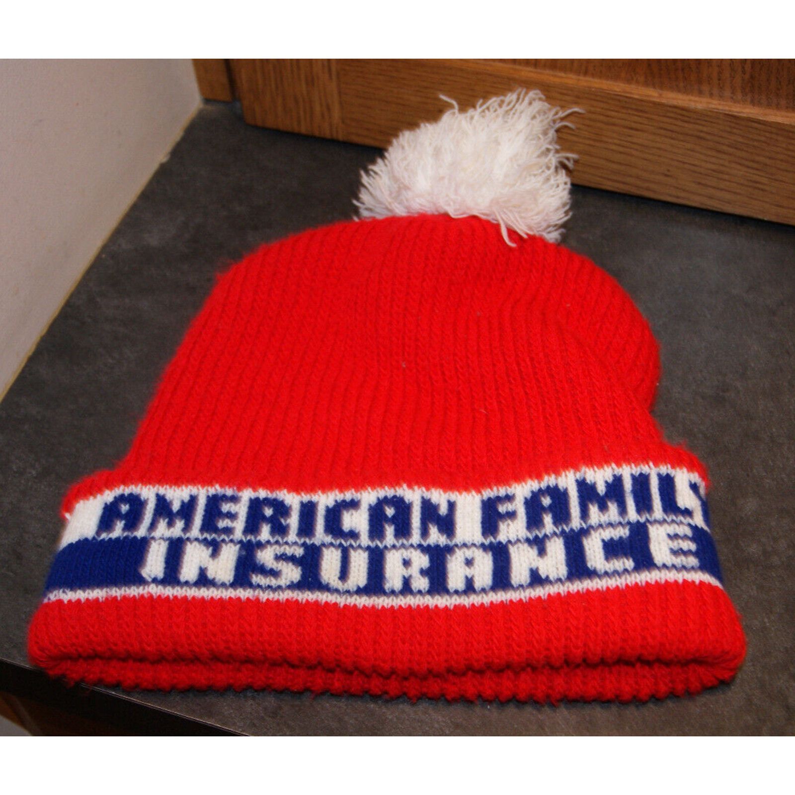 The Unbranded Brand Vtg American Family Insurance Advertise Pom Beanie Knit Hat Size ONE SIZE - 2 Thumbnail