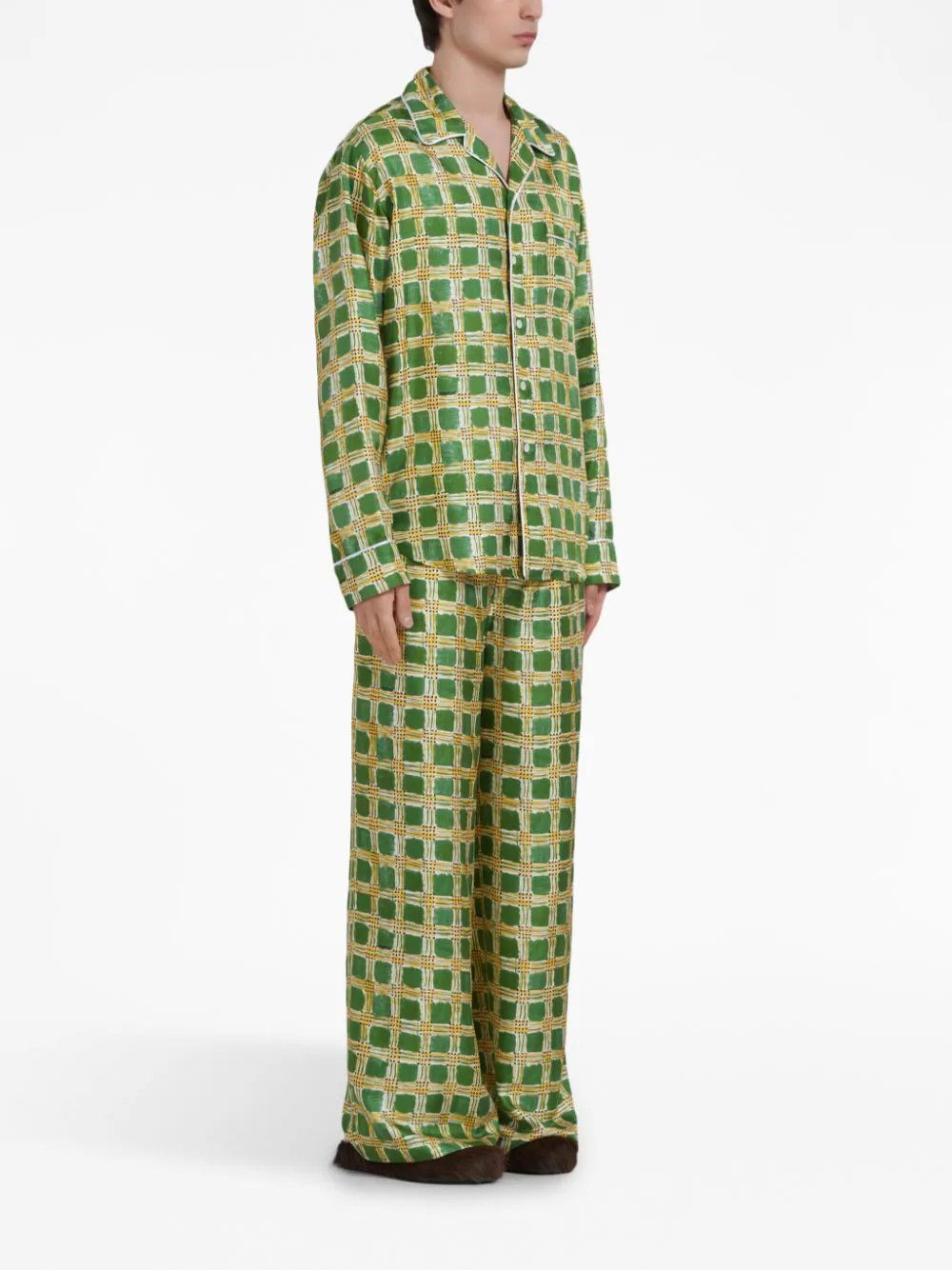 Marni o1w1db10824 Check Fields Silk Wide-leg Pant in Multicolor Size US 32 / EU 48 - 2 Thumbnail