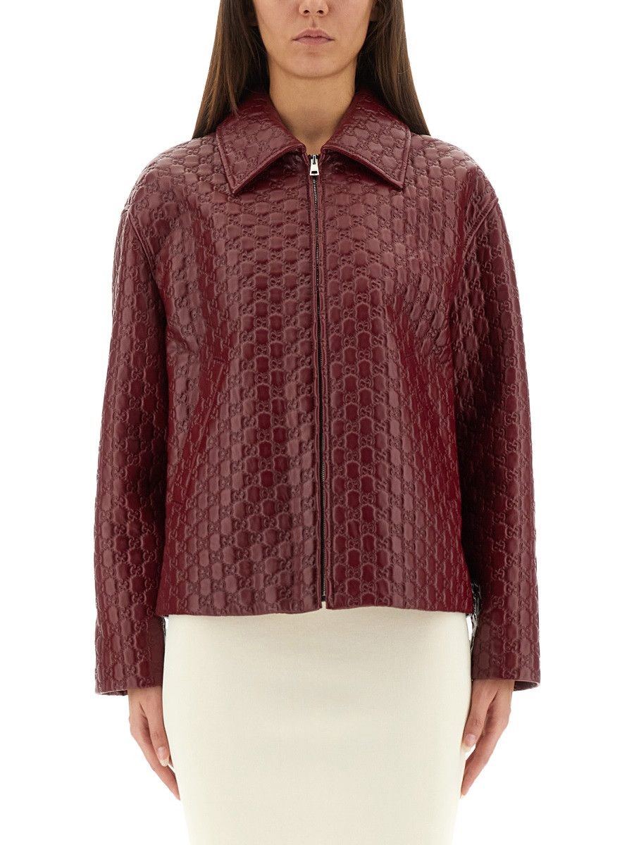 Gucci GUCCI OVERSIZED LEATHER JACKET WITH EMBOSSED GG - BO (IT 42) Size M / US 6-8 / IT 42-44 - 1 Thumbnail