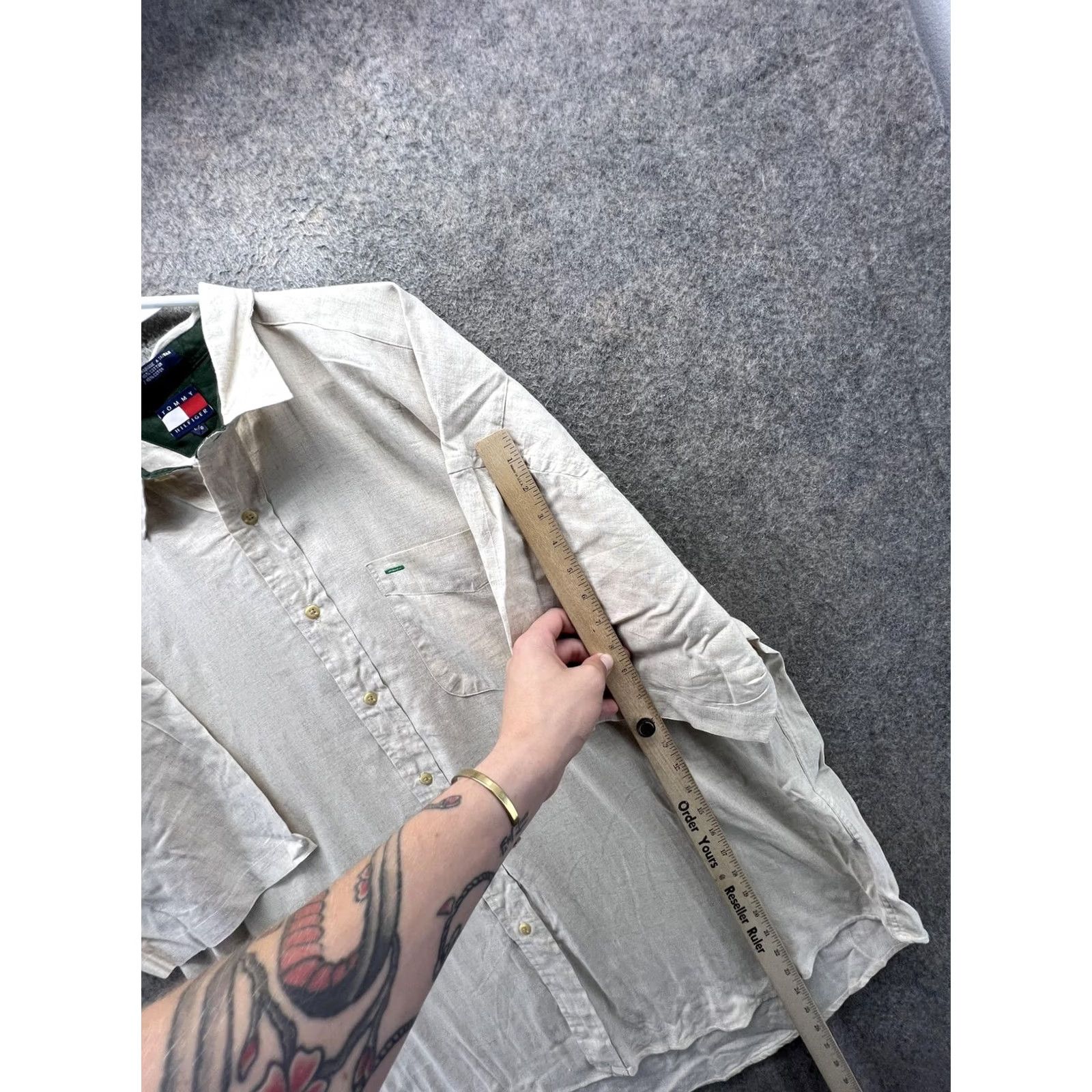 Tommy Hilfiger VINTAGE Tommy Hilfiger Shirt Mens Large Beige Linen Short Sleeve Button Front 90s Casual Size US L / EU 52-54 / 3 - 5 Thumbnail