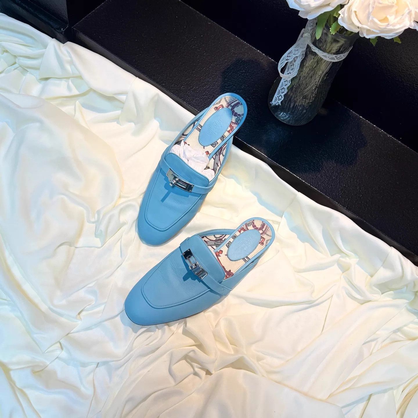 Hermes Hermes Light Blue Kelly Mule 36.5 95 New Silver Buckle Size US 6 / IT 36 - 1 Thumbnail