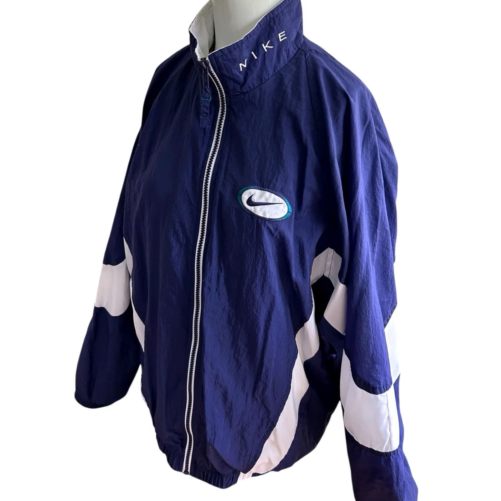 Nike VINTAGE Nike Nylon Track Suit Set Shirt Men L Blue Teal White 1990s Size 42R - 2 Thumbnail