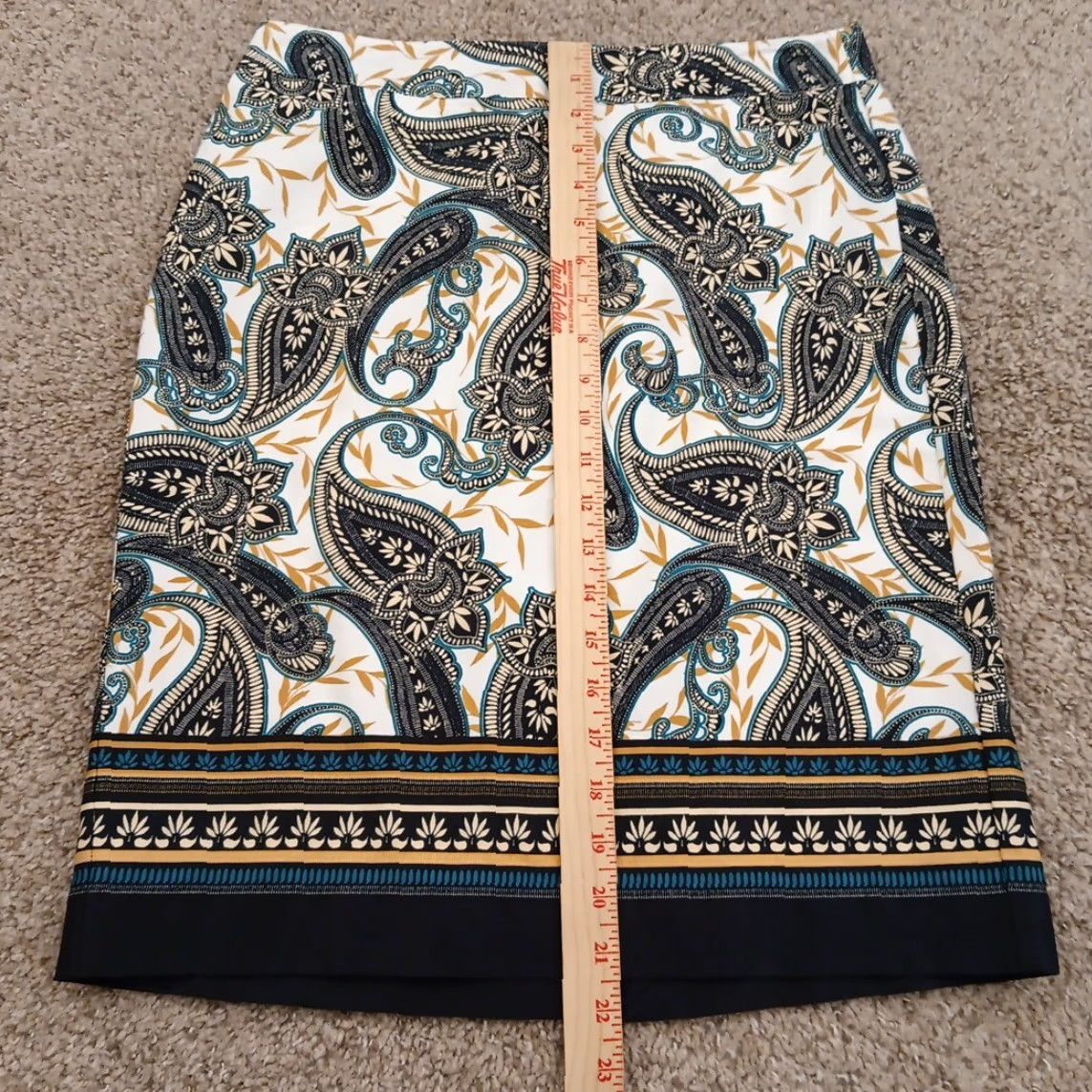 Van Heusen Van Heusen Skirt Women Pencil Knee Length Cotton Blue 4 Lined Slit Pattern Paisley Vintage No Size 27" / US 4 / IT 40 - 4 Thumbnail