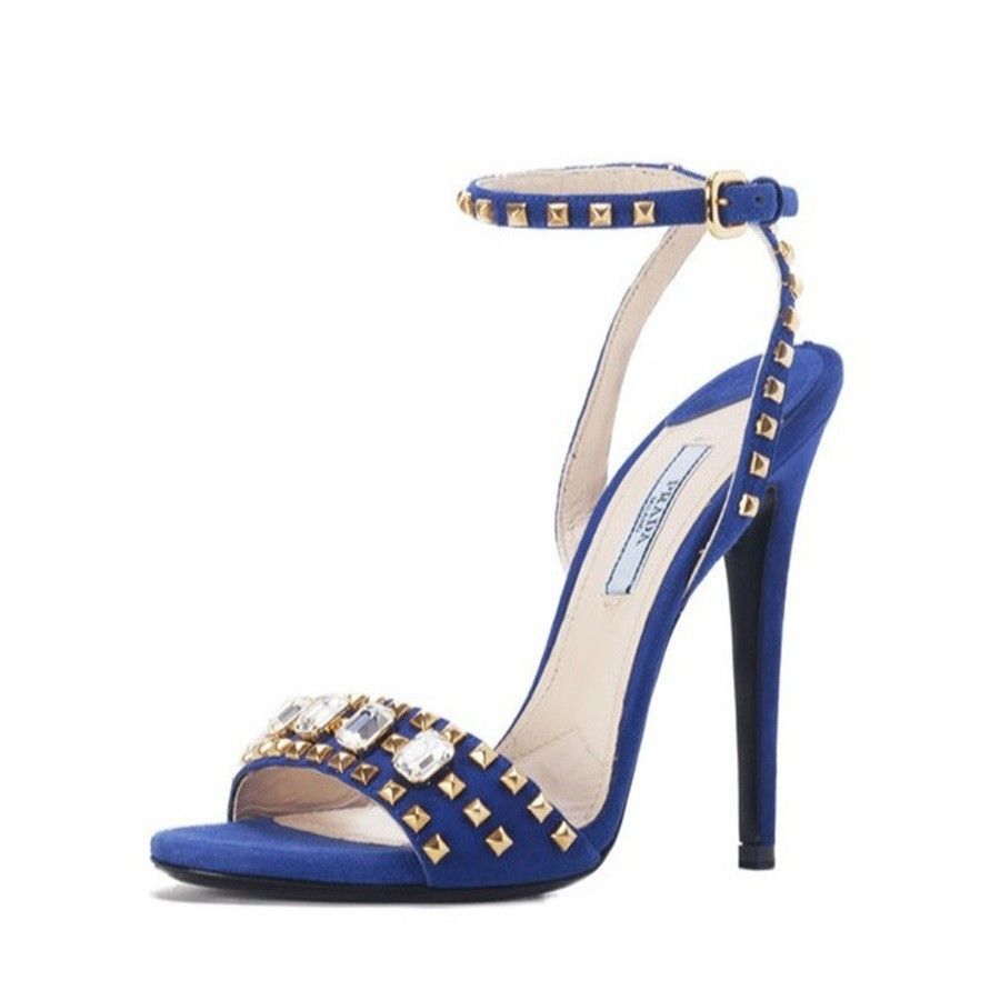 Prada Crystal Studded Sandal Open-Toe Heels in Cobalt US 9.5 Size US 9.5 / IT 39.5 - 1 Thumbnail