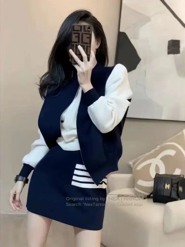 Thom Browne Thom Browne Navy Short Baseball Jacket. Size US M / EU 48-50 / 2 - 9 Thumbnail