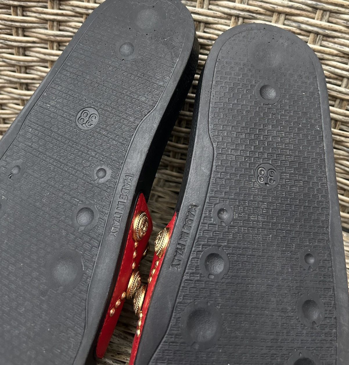 Balmain Balmain Paris Embellished Red Leather Slides Size 38 Size US 8 / IT 38 - 8 Thumbnail