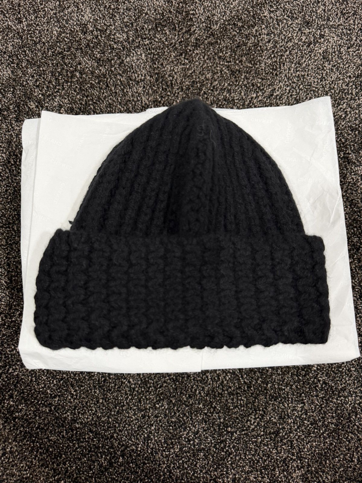 Chanel Chanel Cashmere Triple Black Big CC Logo Knit Beanie Hat Size ONE SIZE - 5 Thumbnail