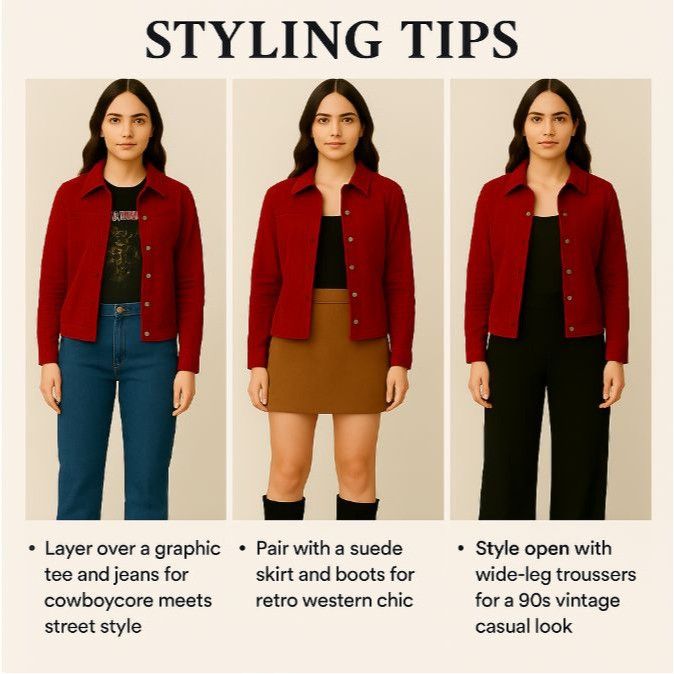 Vintage Vintage Live a Little S Red Corduroy Jacket Western Yolk Sna Size S / US 4 / IT 40 - 8 Thumbnail