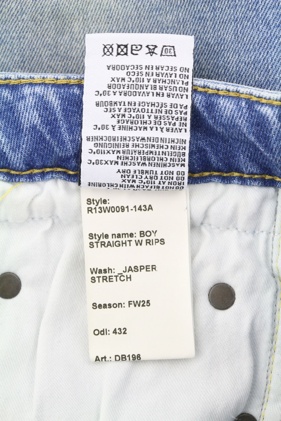 R13 BOY STRAIGHT W RIPS 28 Jasper Stretch Low Rise Blue 87165 Size 28" / US 6 / IT 42 - 10 Thumbnail