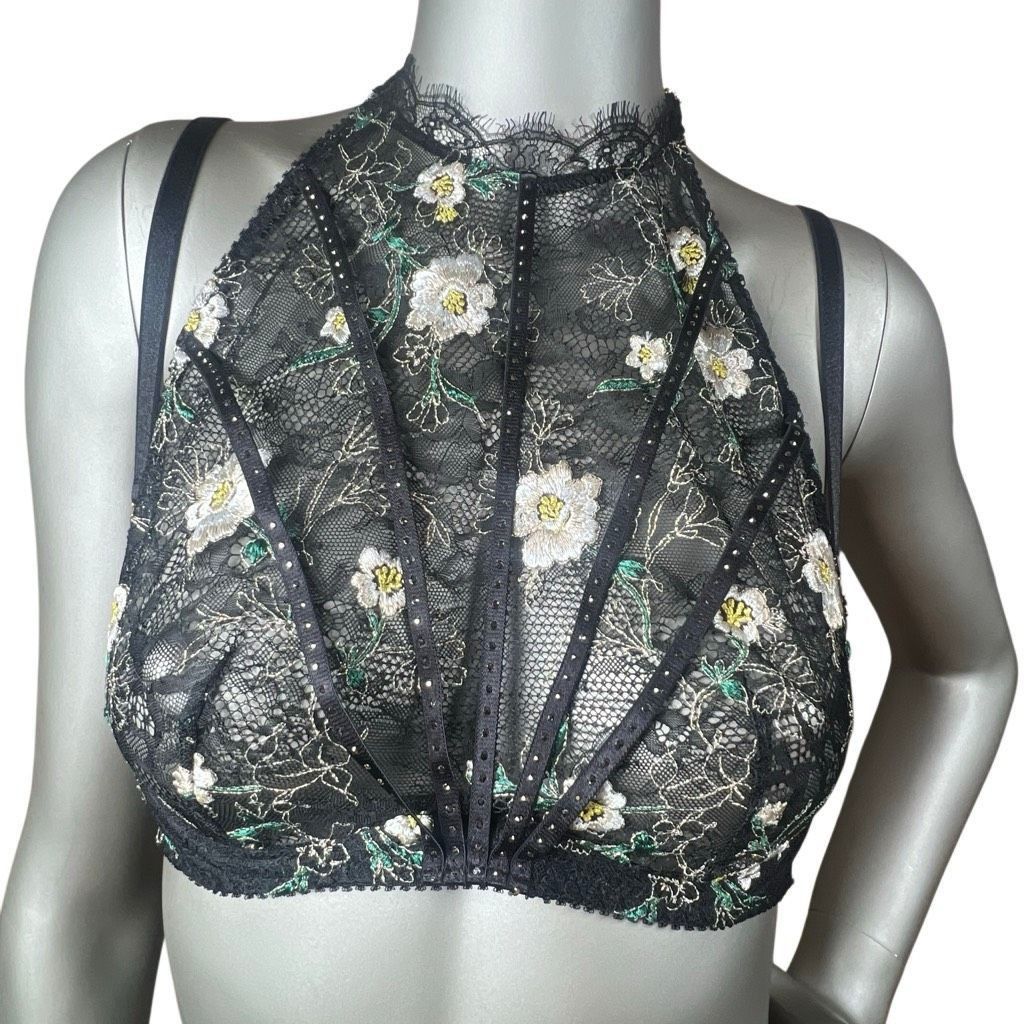 La Perla NWT Agent Provocateur Athena High Neck Lace Bra Top Black Mu Size ONE SIZE - 3 Thumbnail